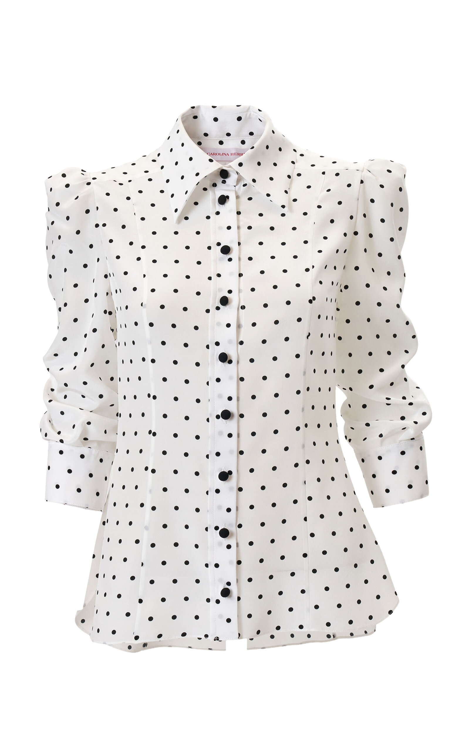 Carolina Herrera Collared Dot-Print Double Crepe de Chine Shirt