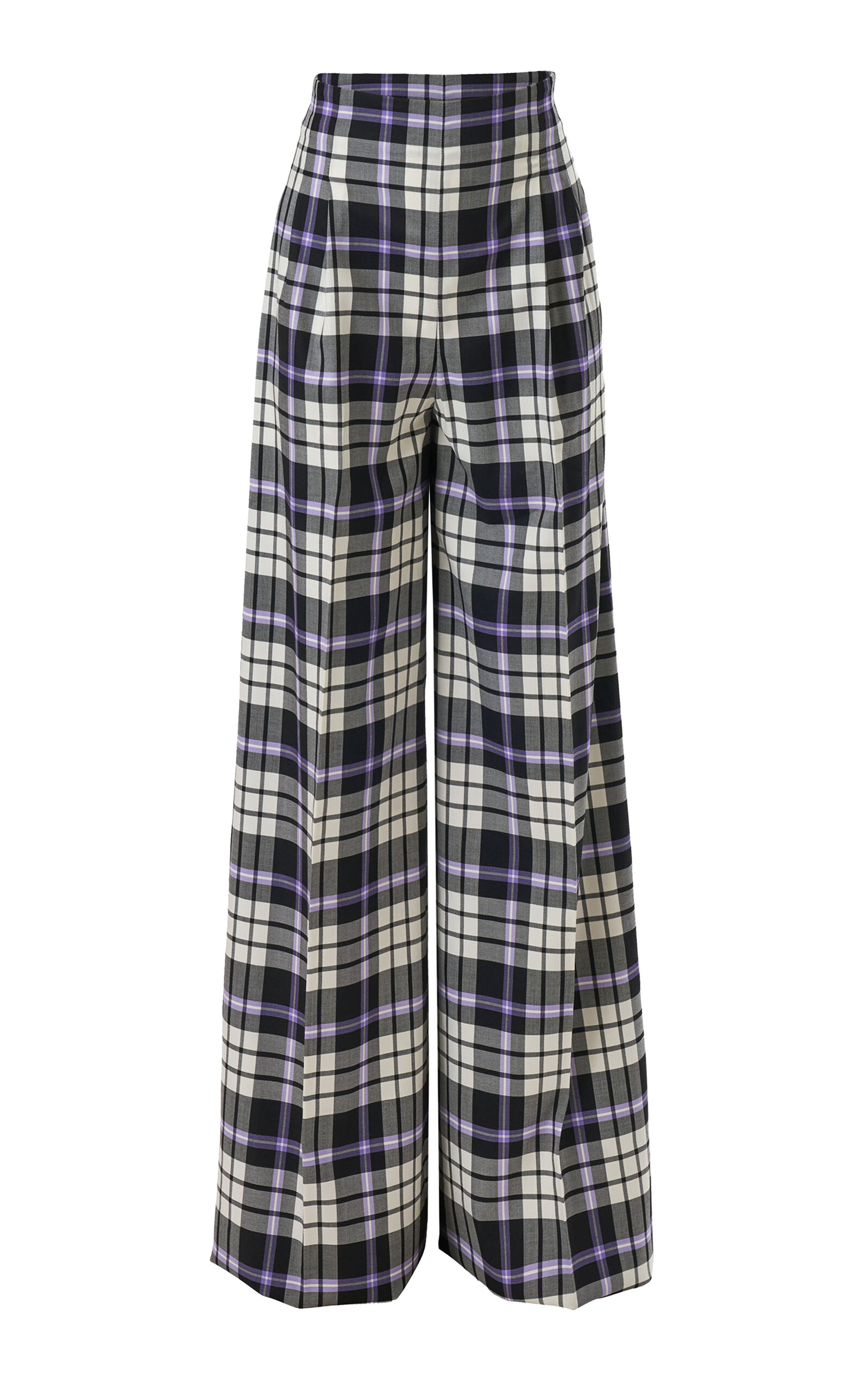 Carolina Herrera High-rise Check Plaid Stretch-wool Wide-leg Pants In Multi