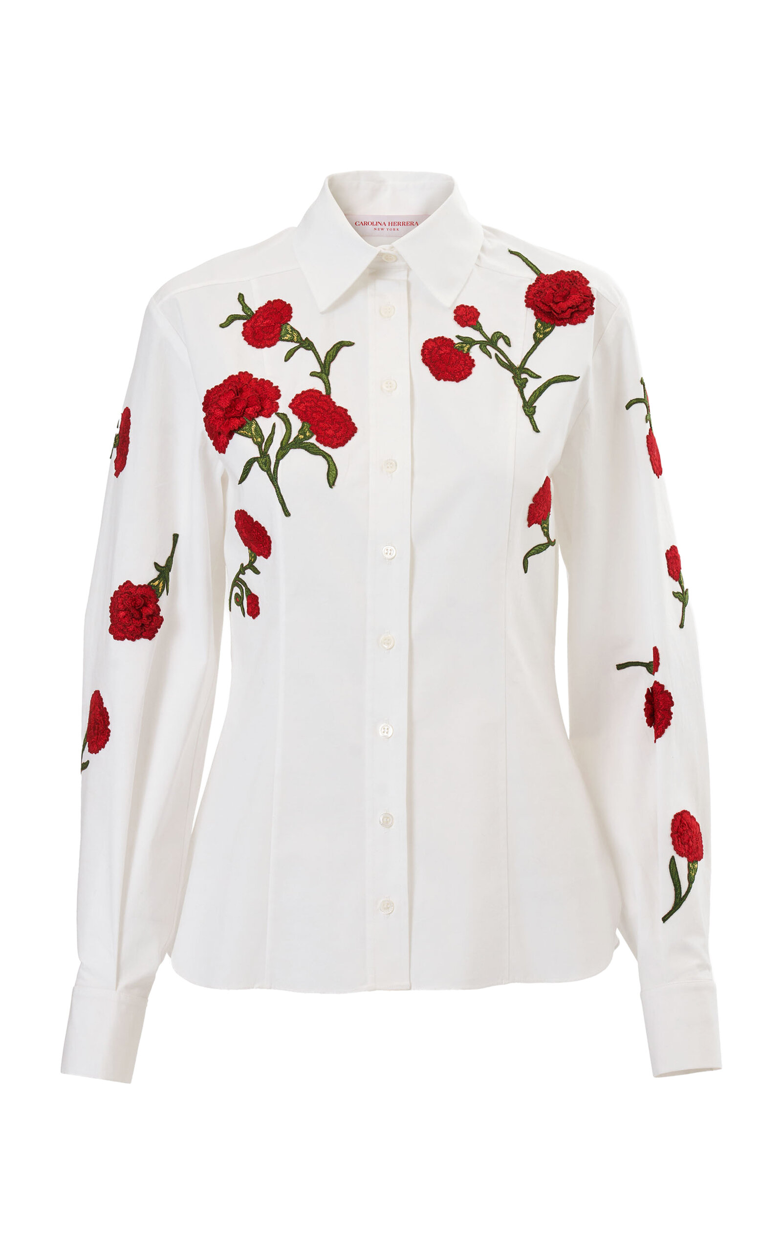 Carolina Herrera Embroidered Stretch-Cotton Shirt - White