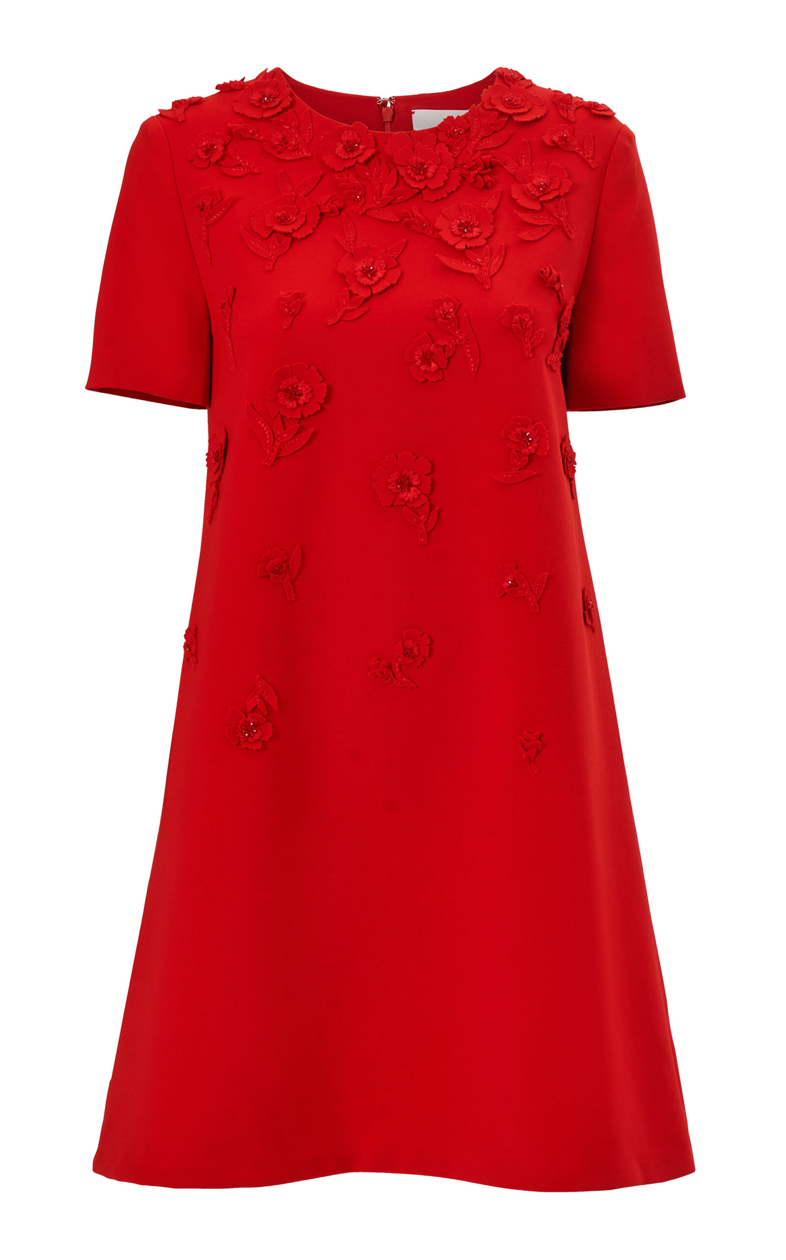 Carolina Herrera Embroidered Stretch Fluid Crepe Shift Dress In Red