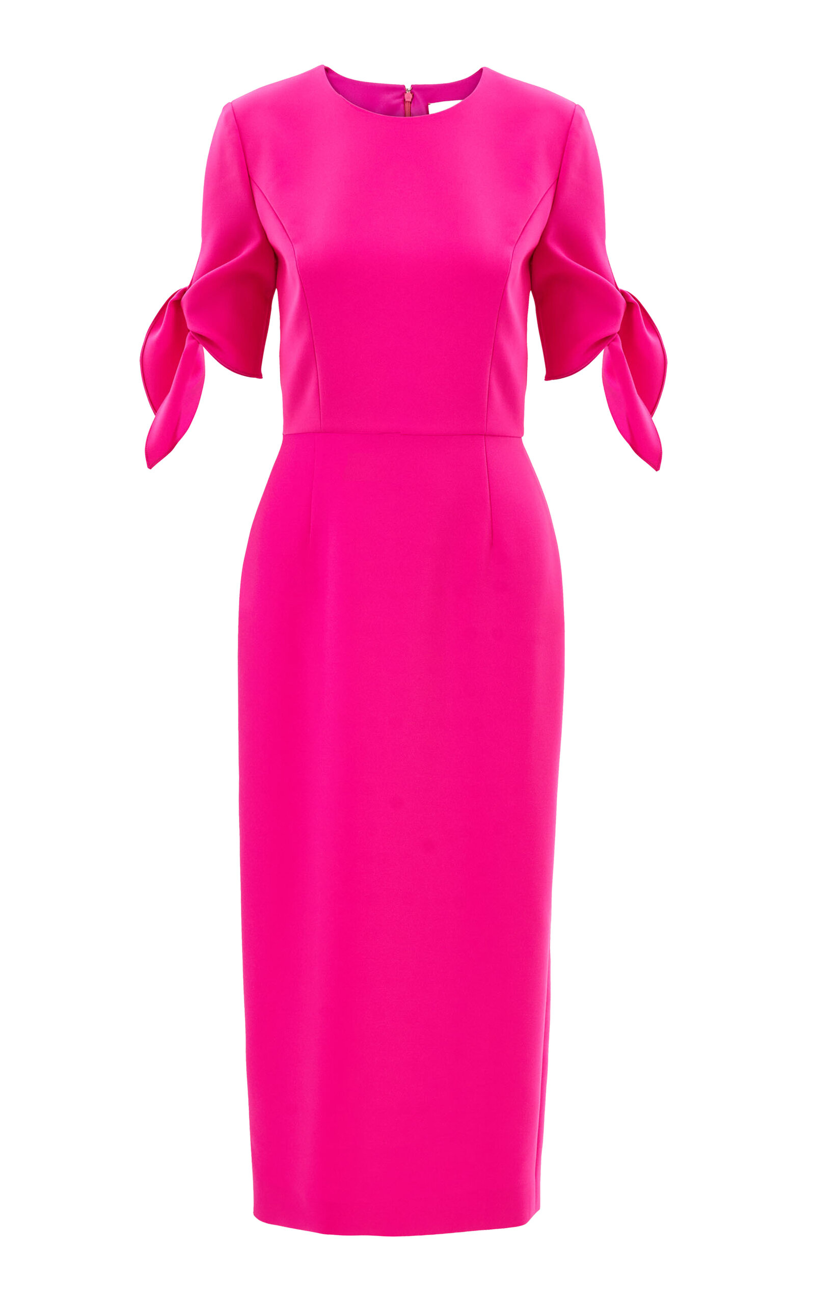 Carolina Herrera Tie-Sleeve Stretch Fluid Crepe Midi Dress - Fuchsia