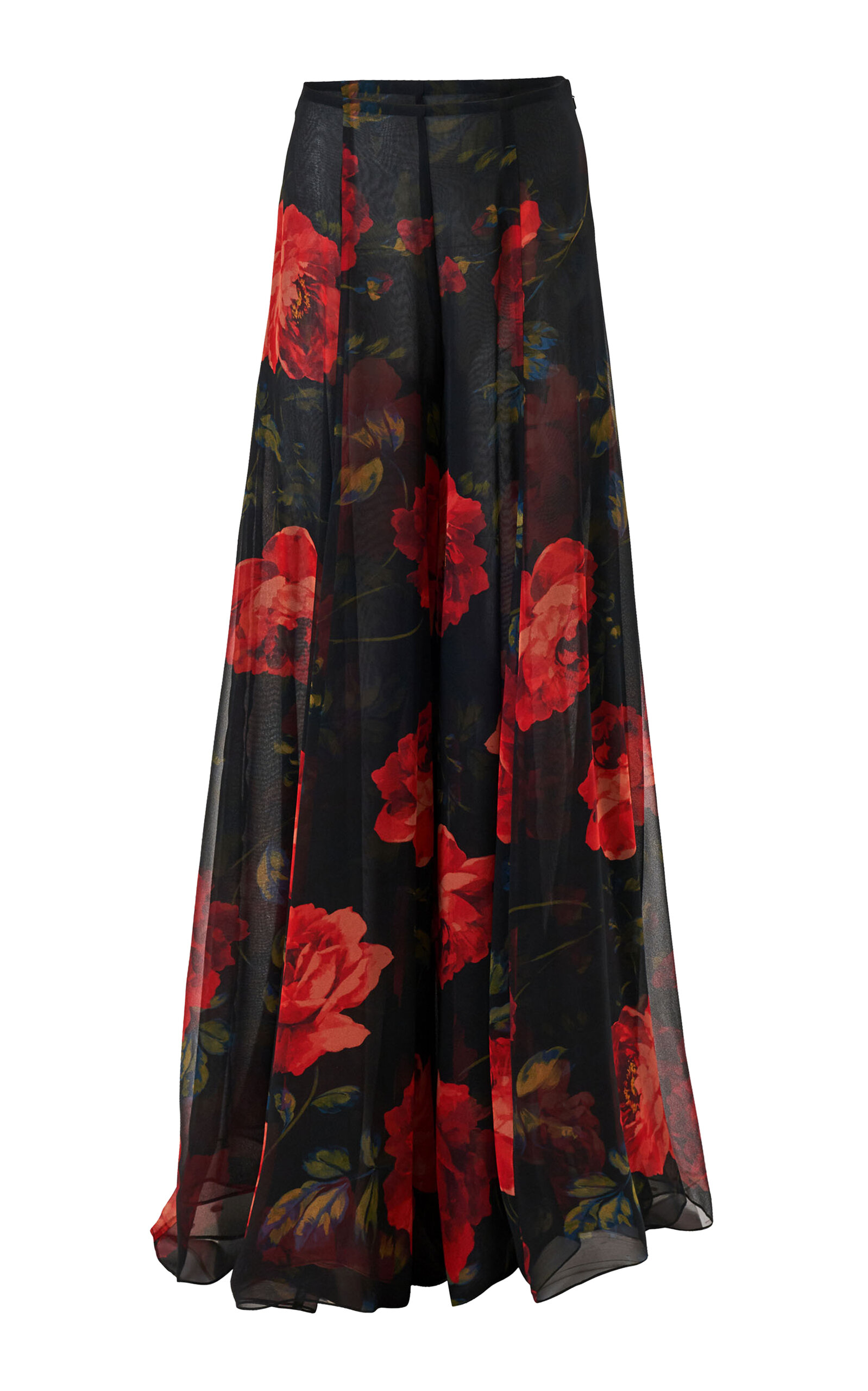 Carolina Herrera High-rise Stemmed-rose-printed Chiffon Wide-leg Pants In Black
