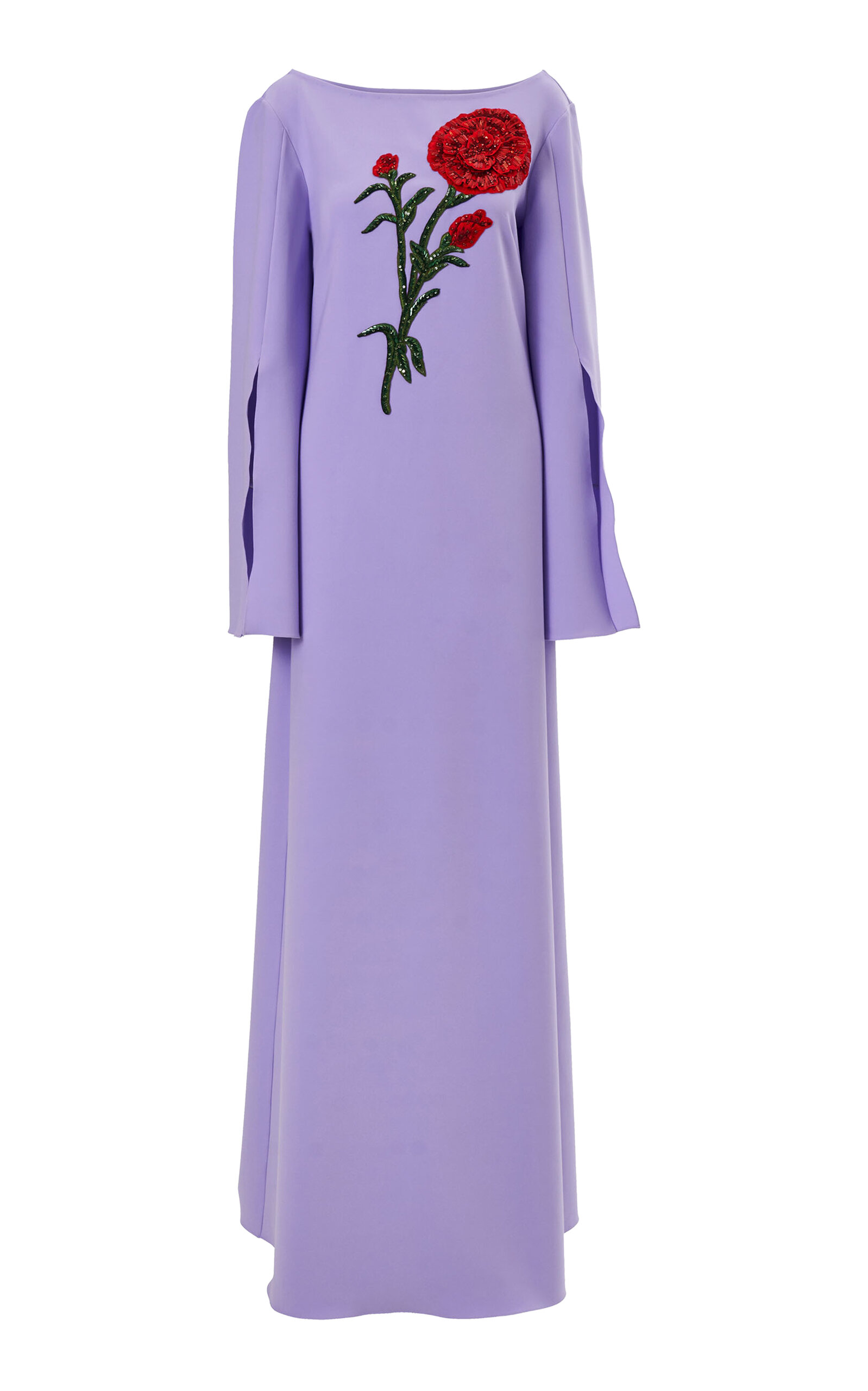 Carolina Herrera Embroidered Stretch Fluid Crepe Caftan In Purple