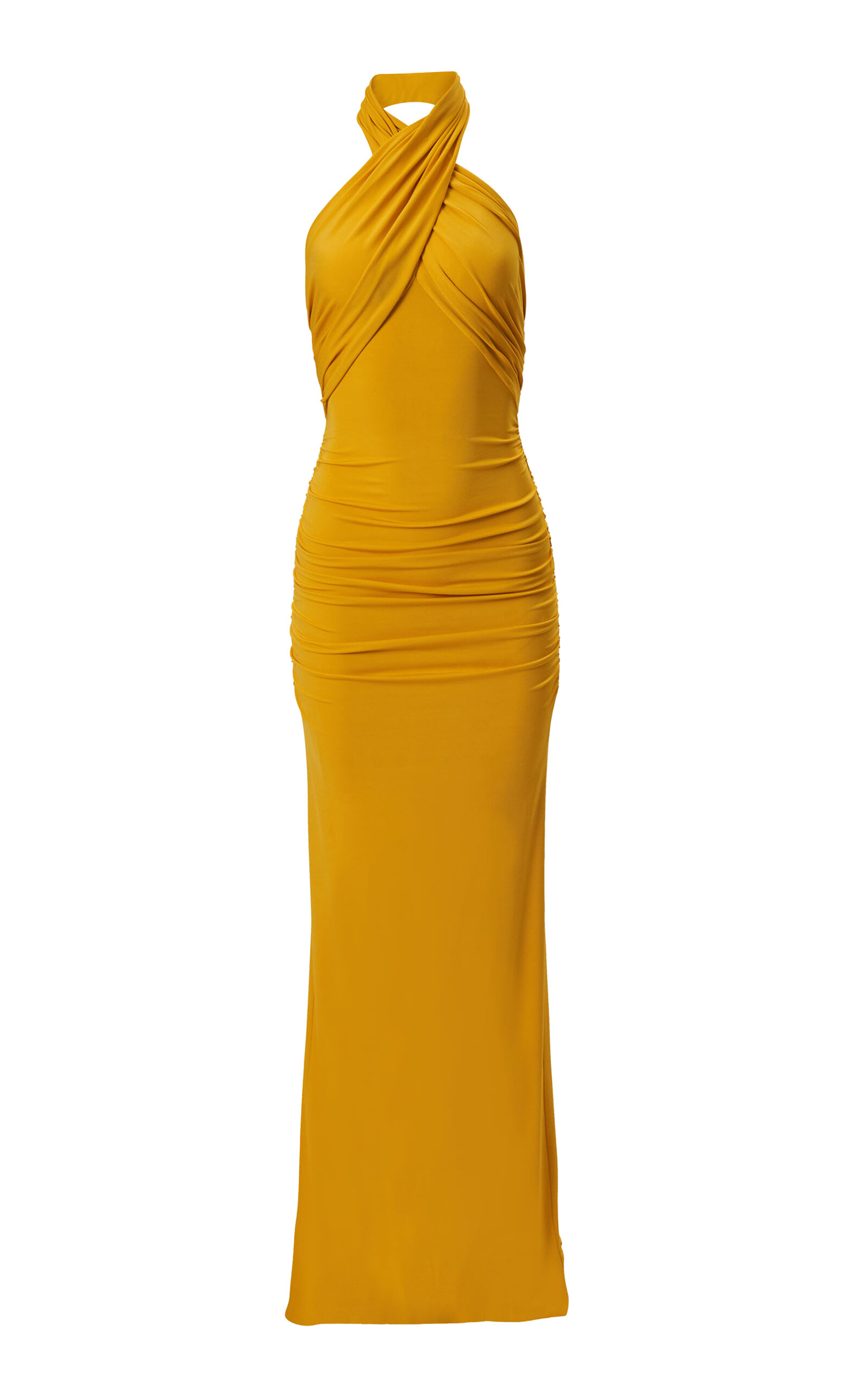 Carolina Herrera Ruched Jersey Halter Gown - Women's Clothing