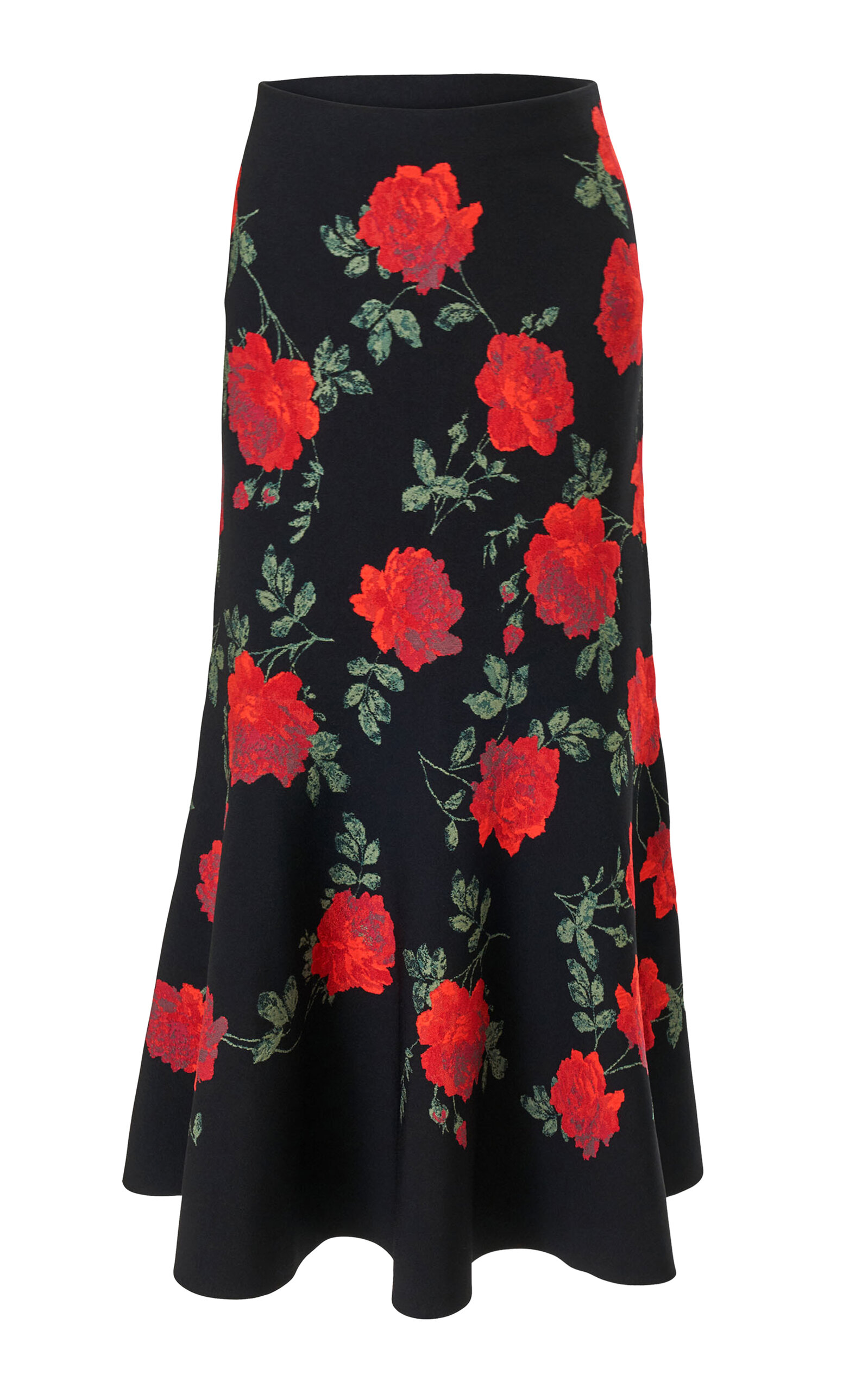 Carolina Herrera Floral Patterned Jacquard Flared Skirt - Black