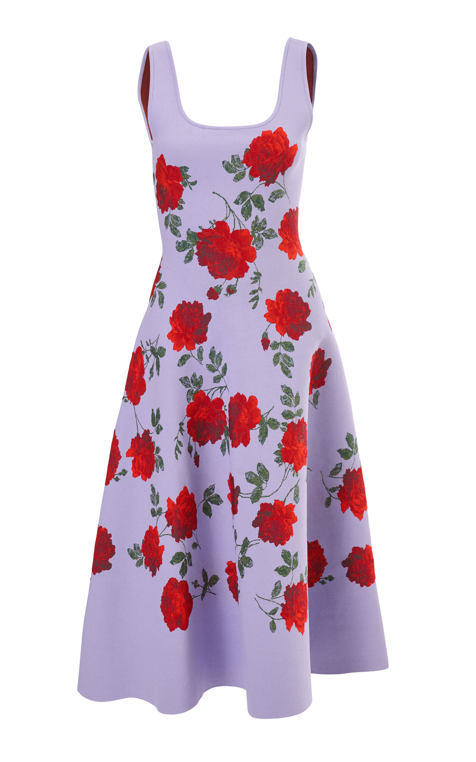 Carolina Herrera Floral  Patterned Jacquard Flared Dress In Purple