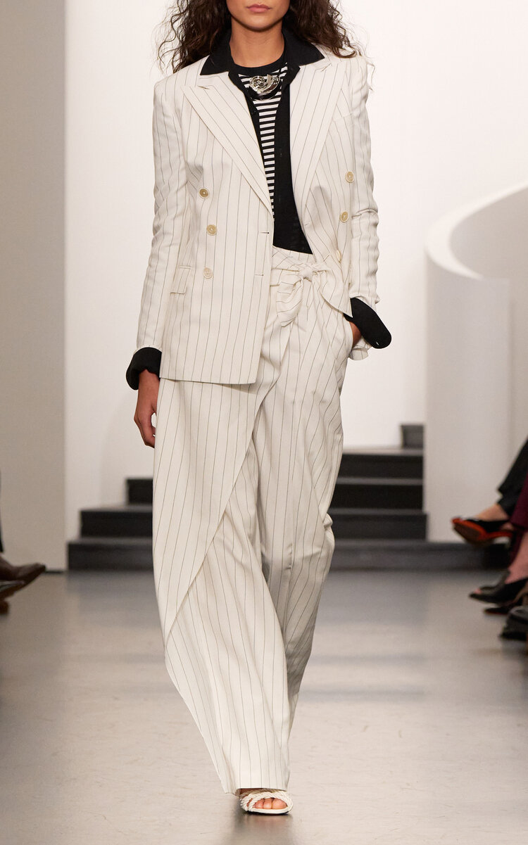 Ralph Lauren Safford Pinstriped Cotton-blend Double-breasted Blazer In White