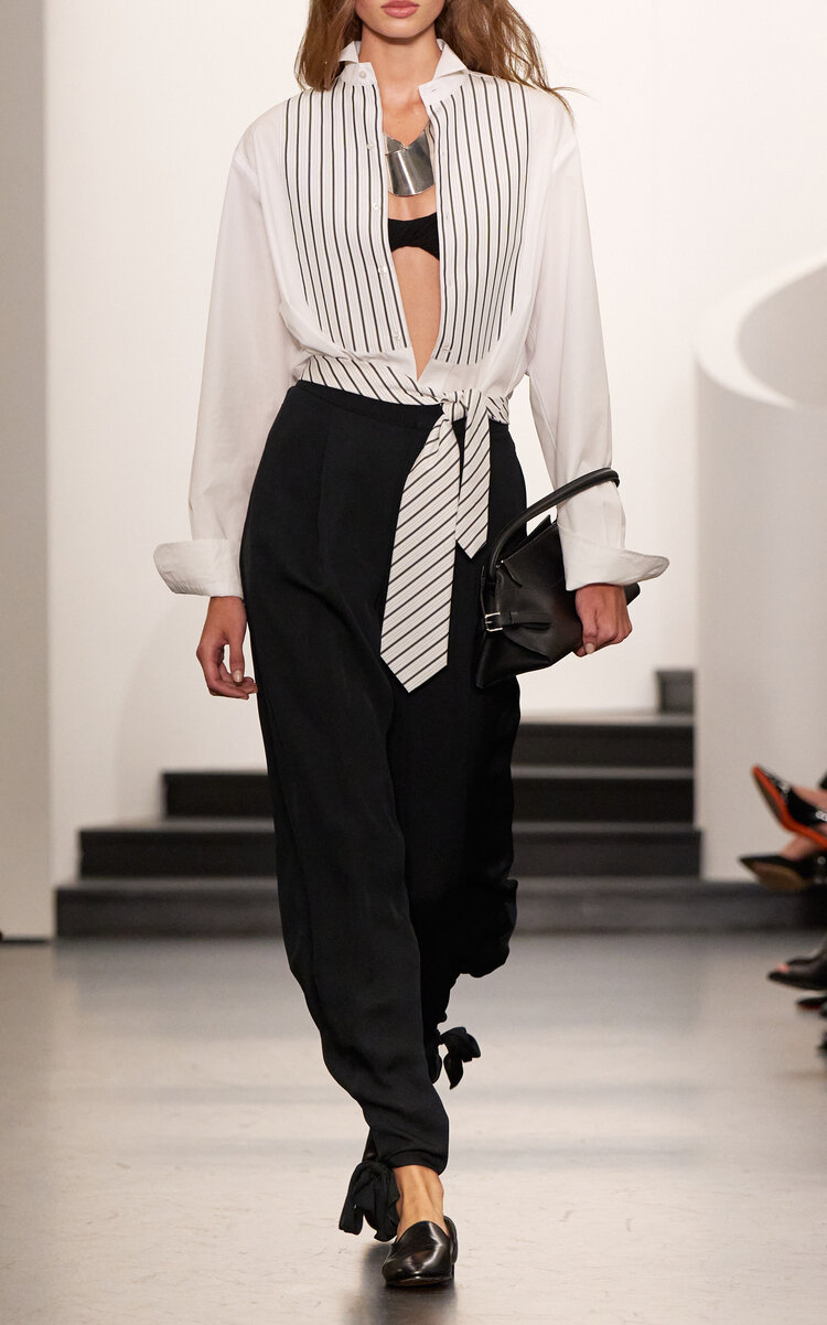 Ralph Lauren Courtney Stripe-paneled Cotton Shirt In White