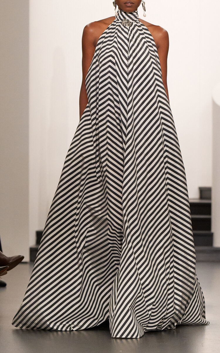 Ralph Lauren Piper Chevron Silk-blend Trapeze Maxi Dress In White