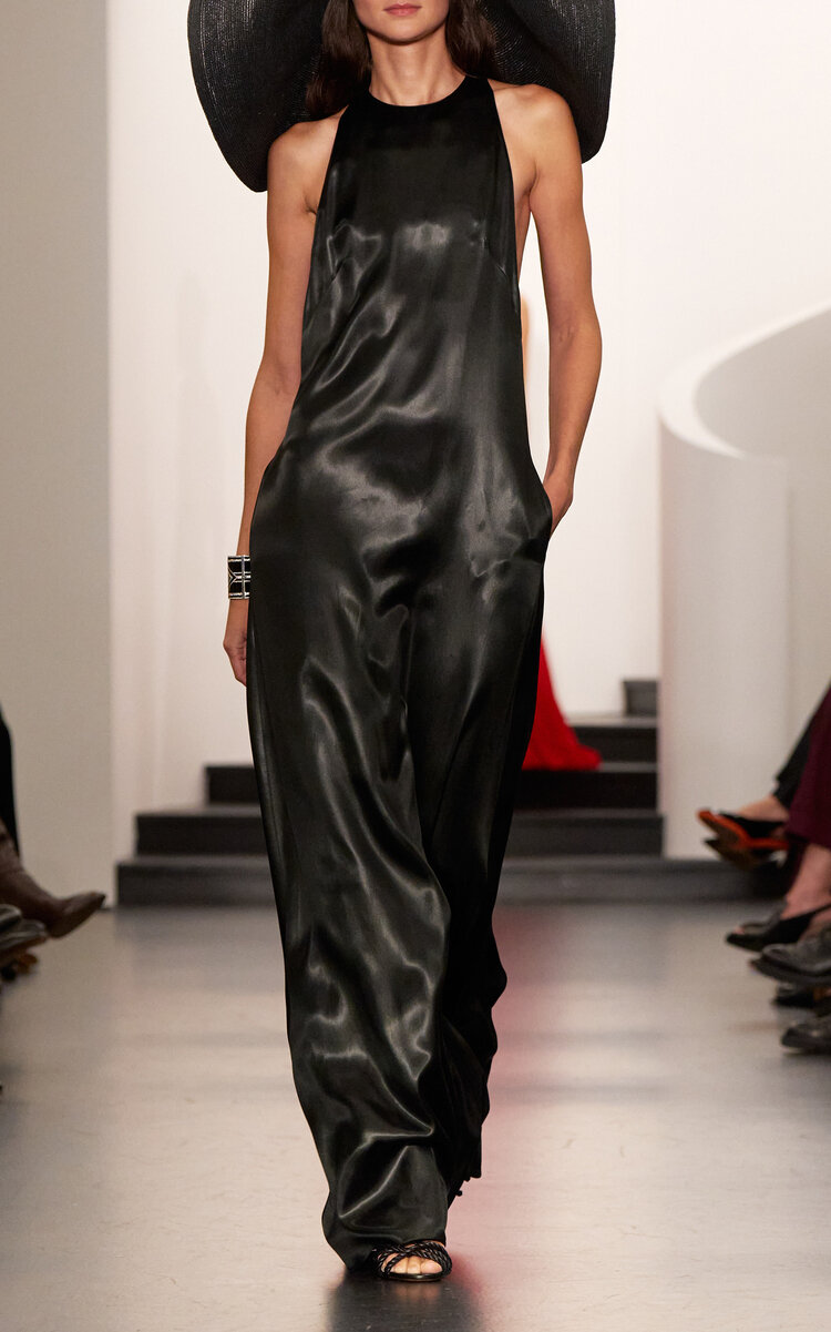 Ralph Lauren Josiah Satin Maxi Tank Dress In Black