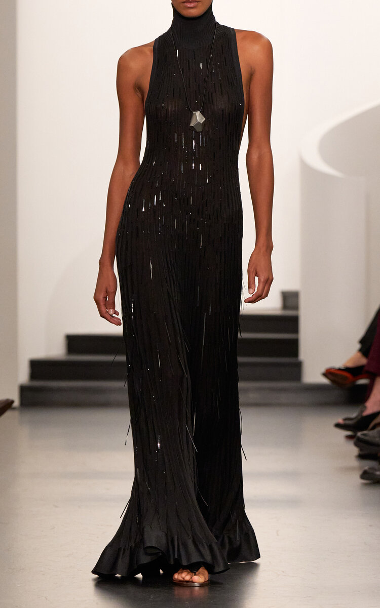 Ralph Lauren Cayla High Neck Sequined Silk Maxi Dress In Black