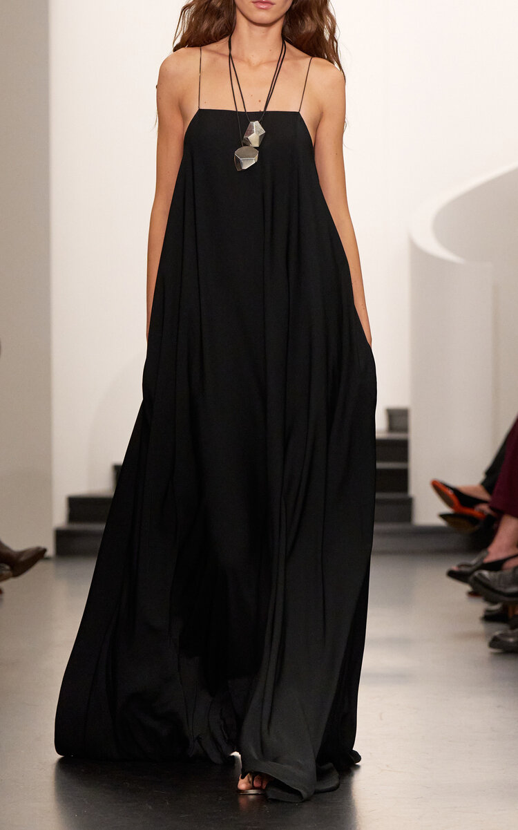 Ralph Lauren Erickson Crepe Trapeze Maxi Dress In Black