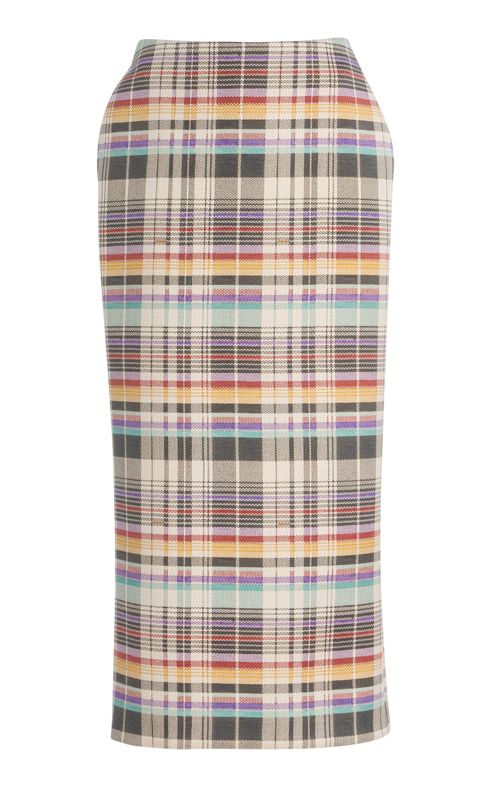 Brandon Maxwell The Mercer  Bonded Wool-silk Mikado Pencil Midi Skirt In Multi
