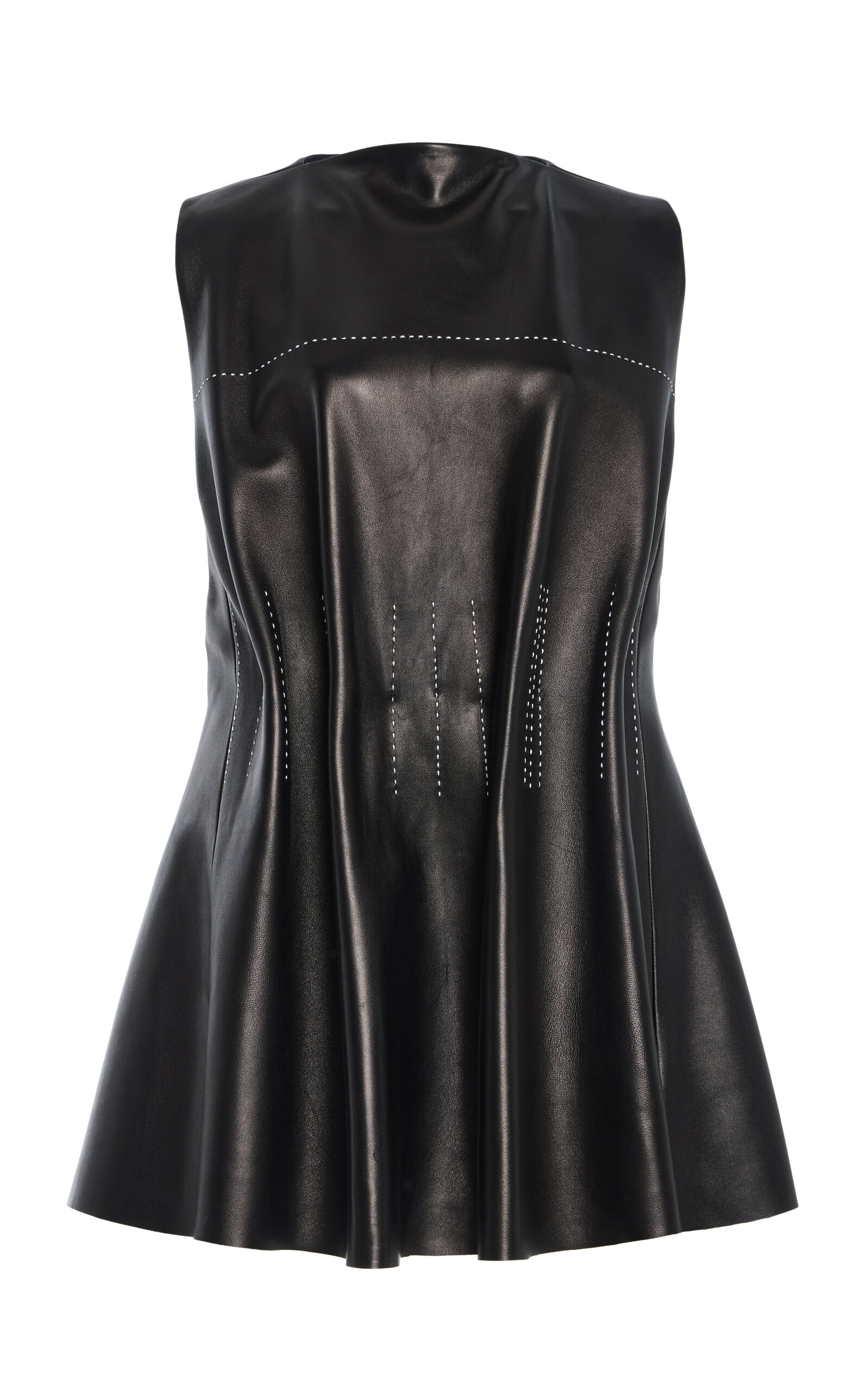 Brandon Maxwell The Noa Structured Plisse Leather Min Dress In Black