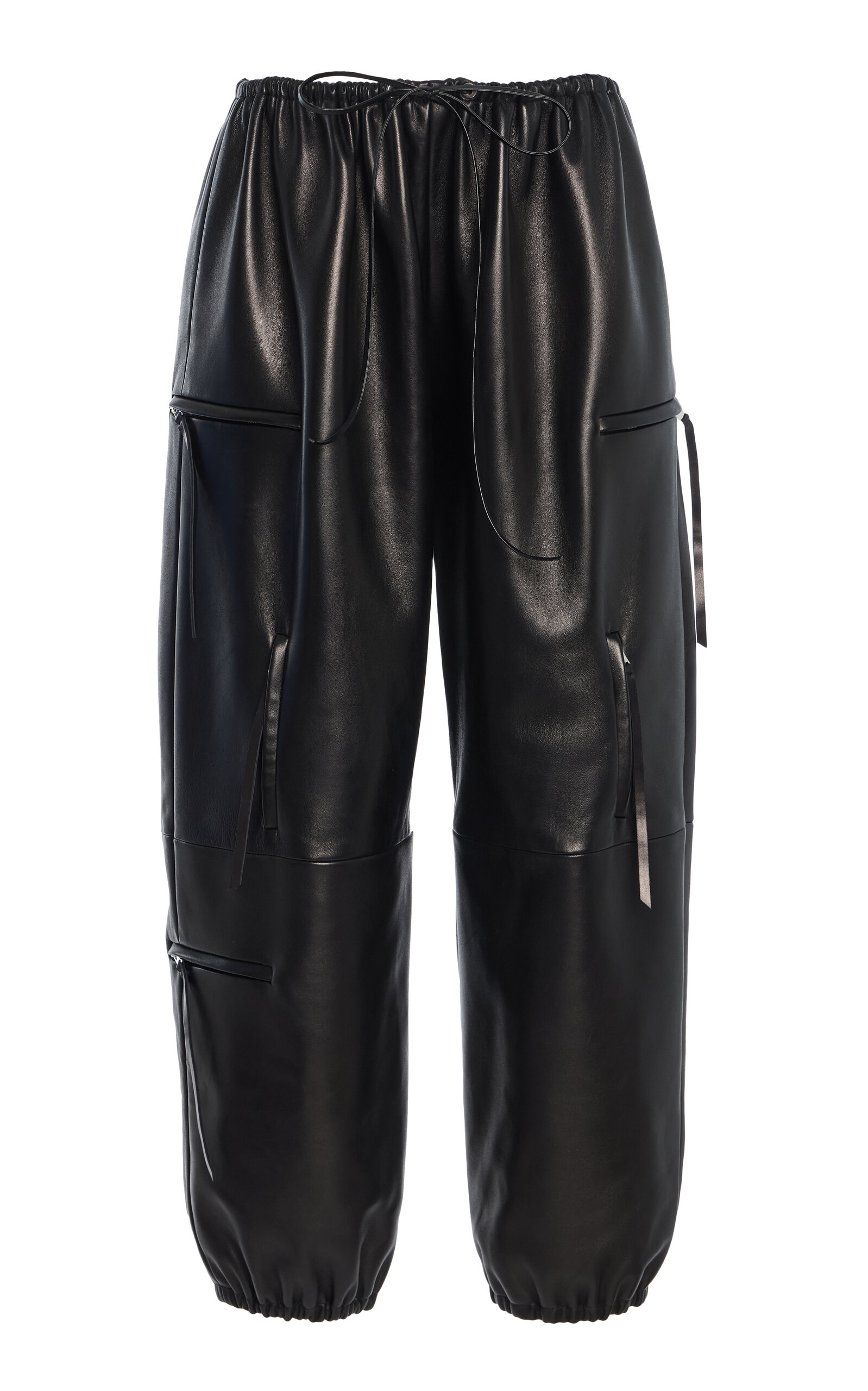 Brandon Maxwell The Scout Tapered Leather Cargo Pants In Black