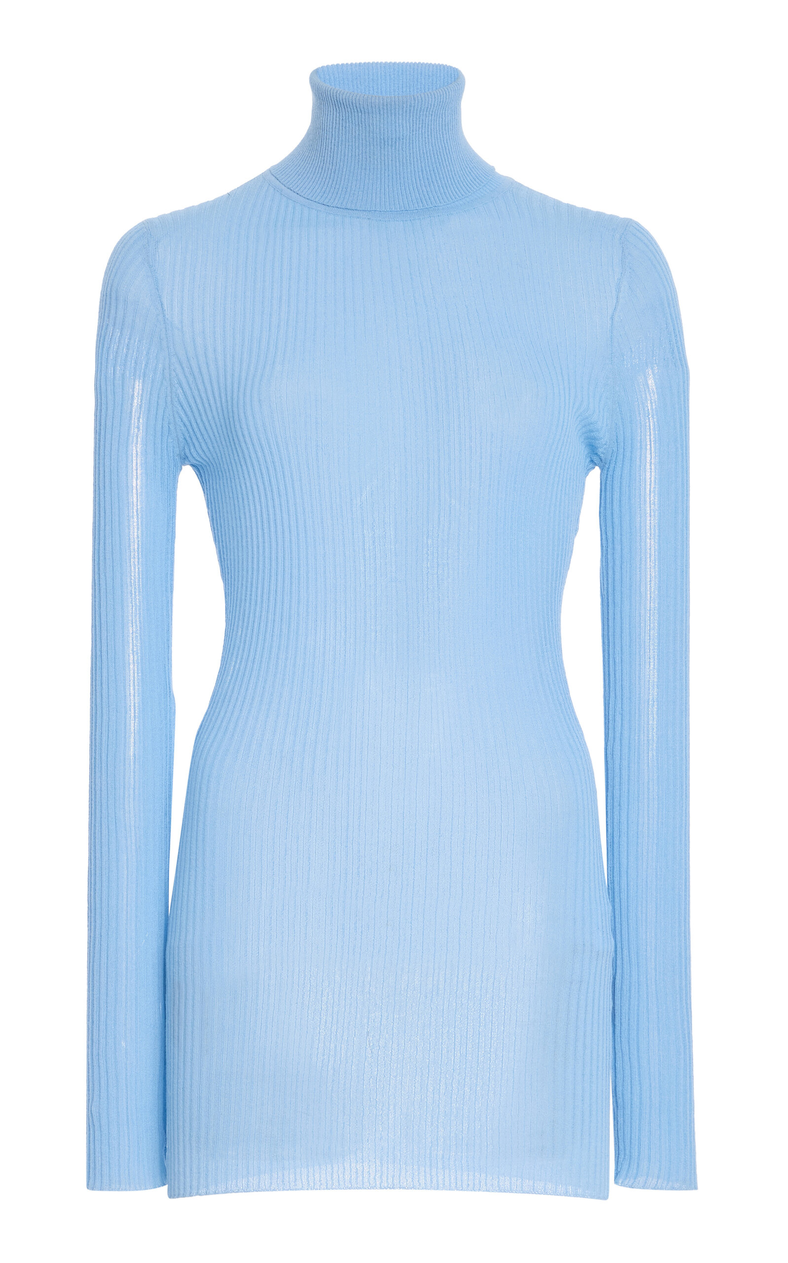 Brandon Maxwell The Bobbi Sheer Knit Cotton-blend Turtleneck In Blue