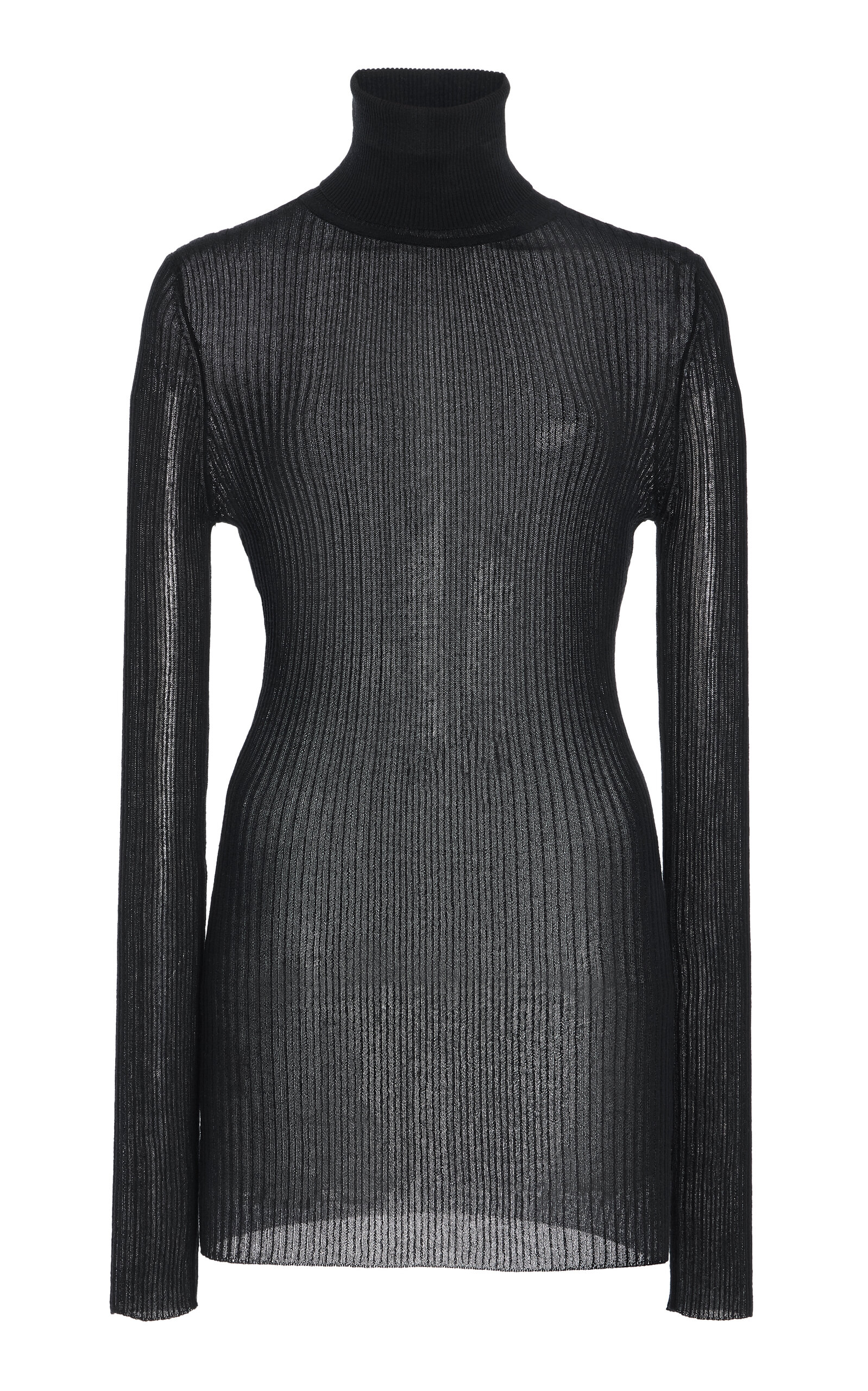 Brandon Maxwell The Bobbi  Sheer Knit Cotton-blend Turtleneck In Black