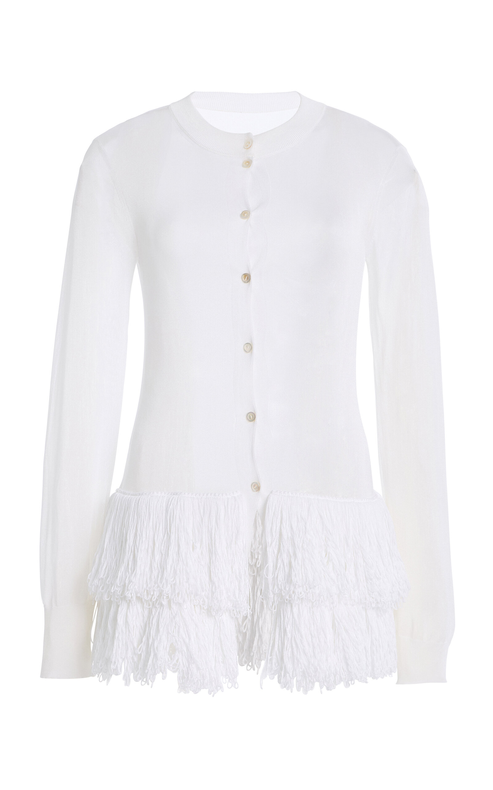 Brandon Maxwell The Griffin  Fringed Knit Cardigan In White