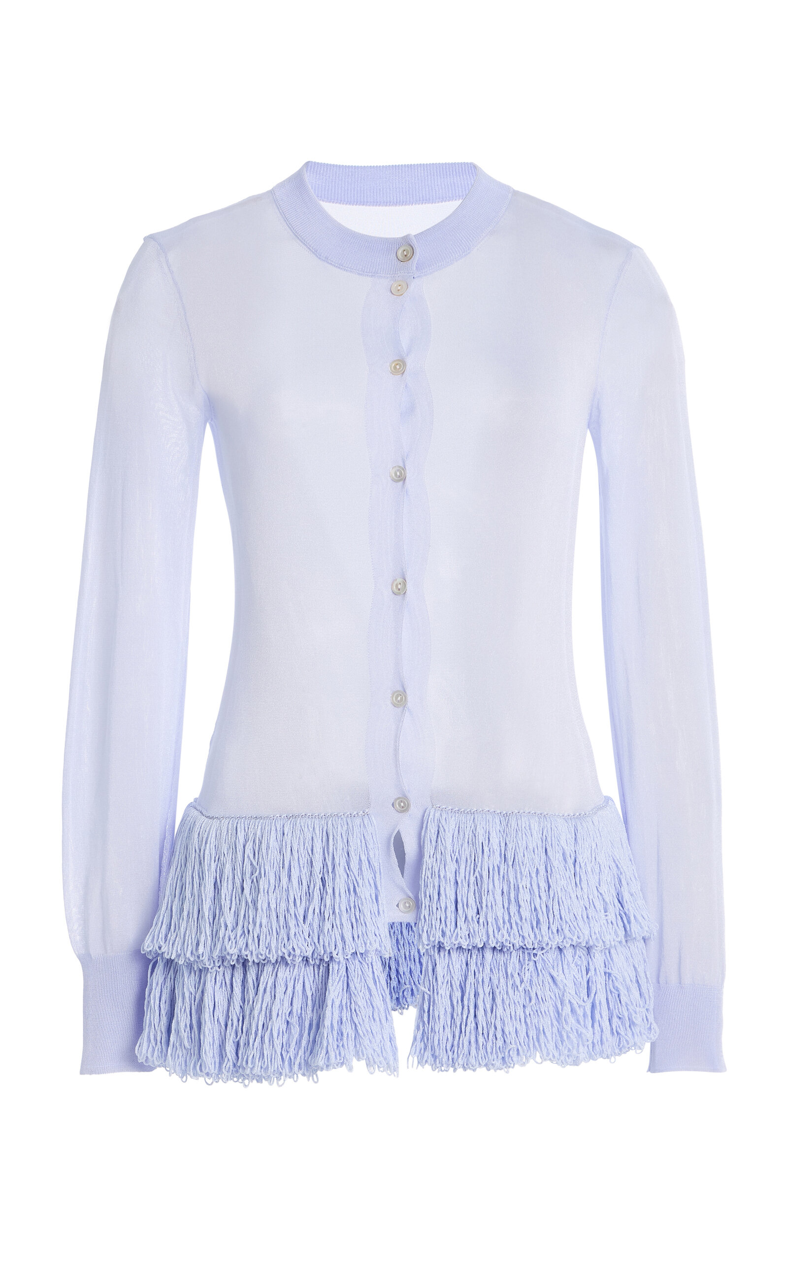 Brandon Maxwell The Griffin Fringed Knit Cardigan In Blue