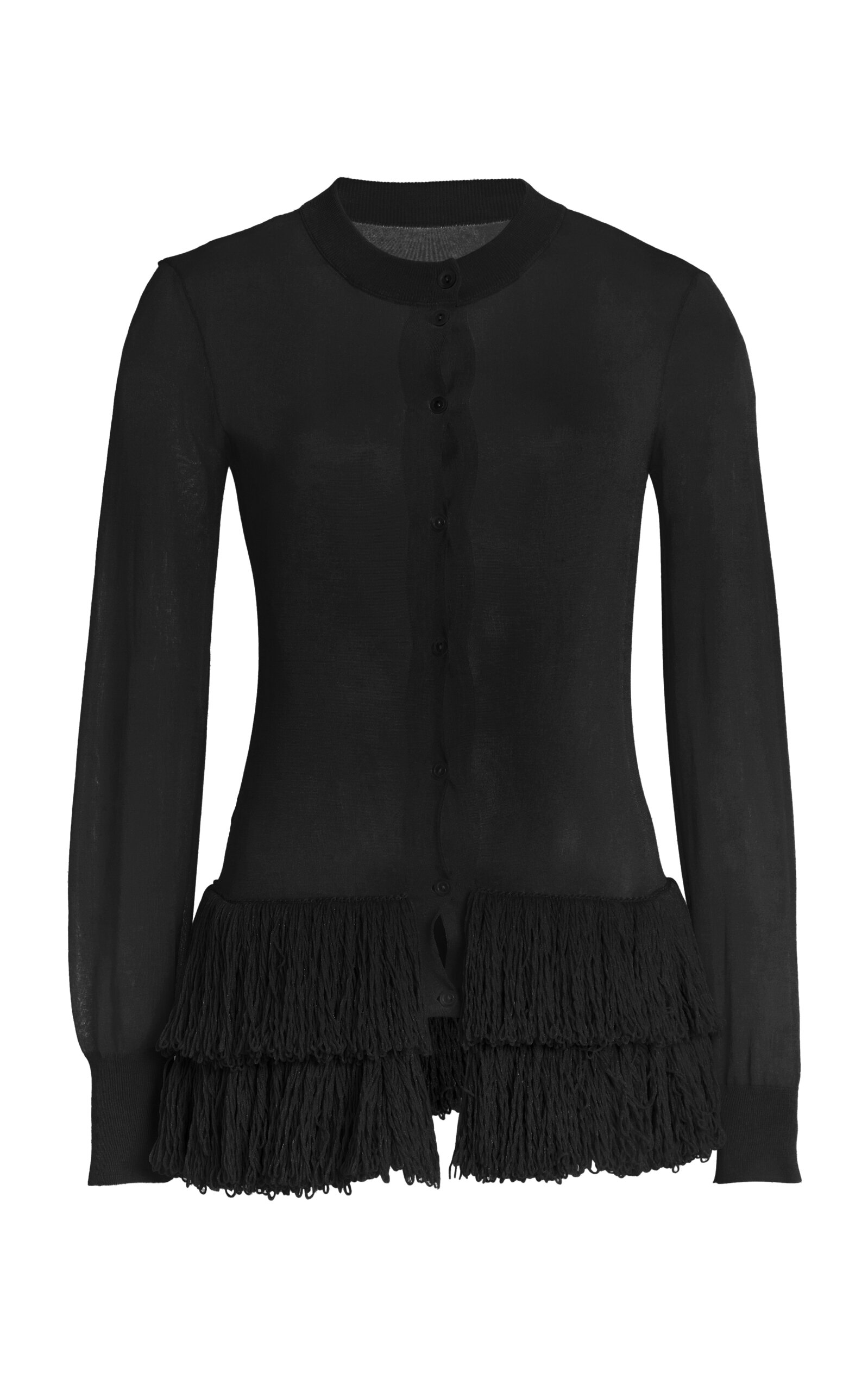 Brandon Maxwell The Griffin  Fringed Knit Cardigan In Black
