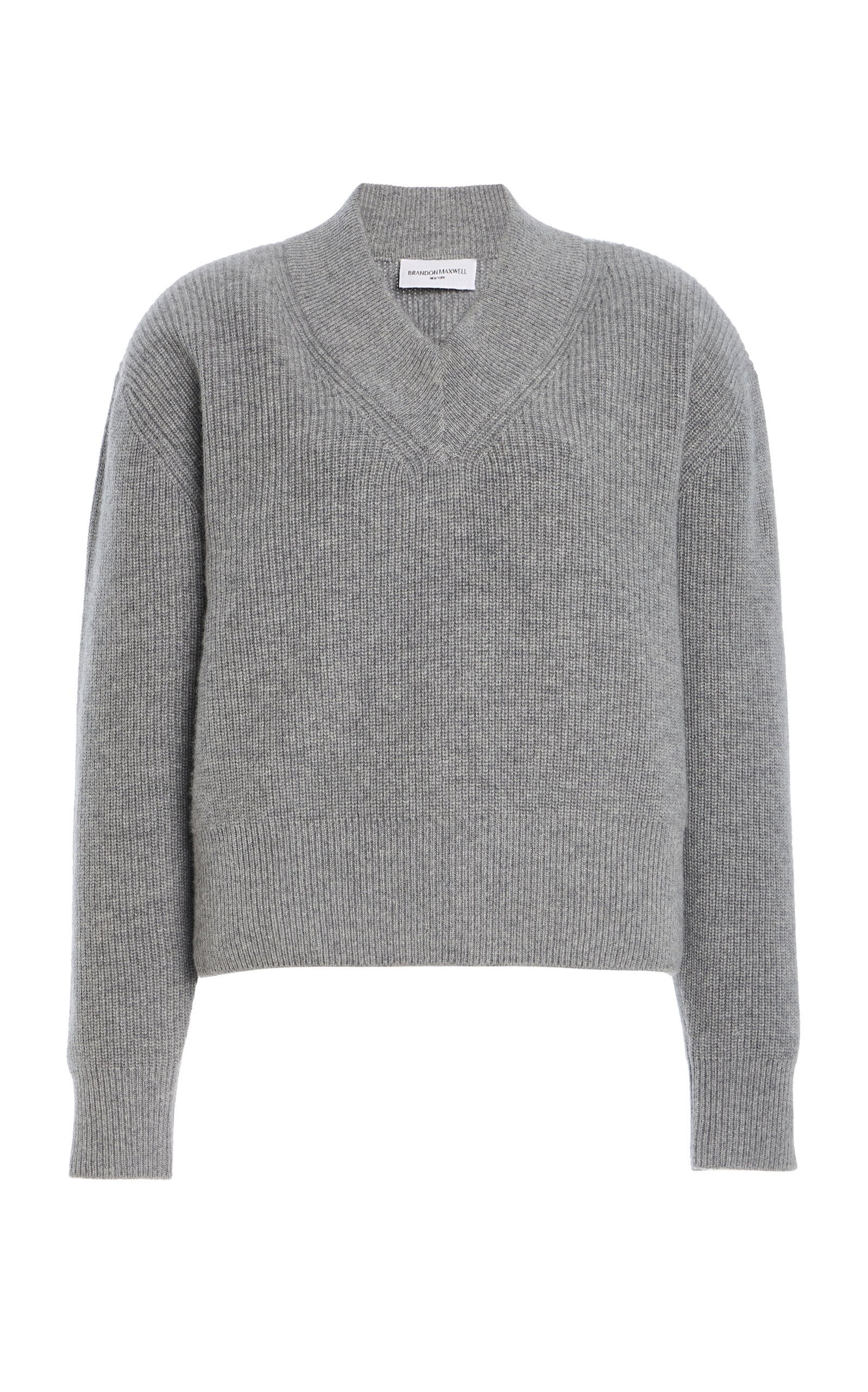 Brandon Maxwell The Maris  Ribbed Cashmere Sweater In Gray