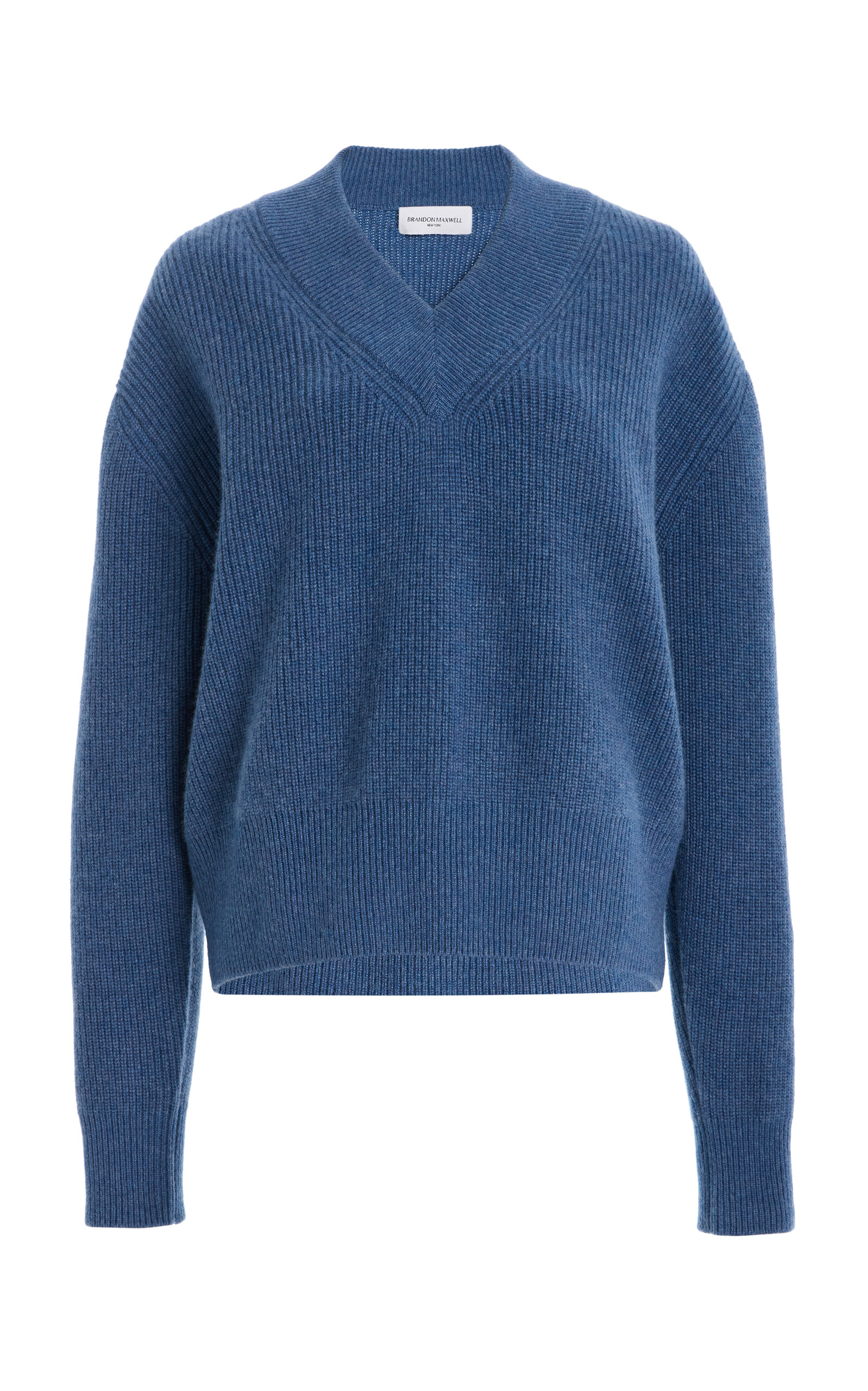 Brandon Maxwell The Maris  Ribbed Cashmere Sweater In Blue