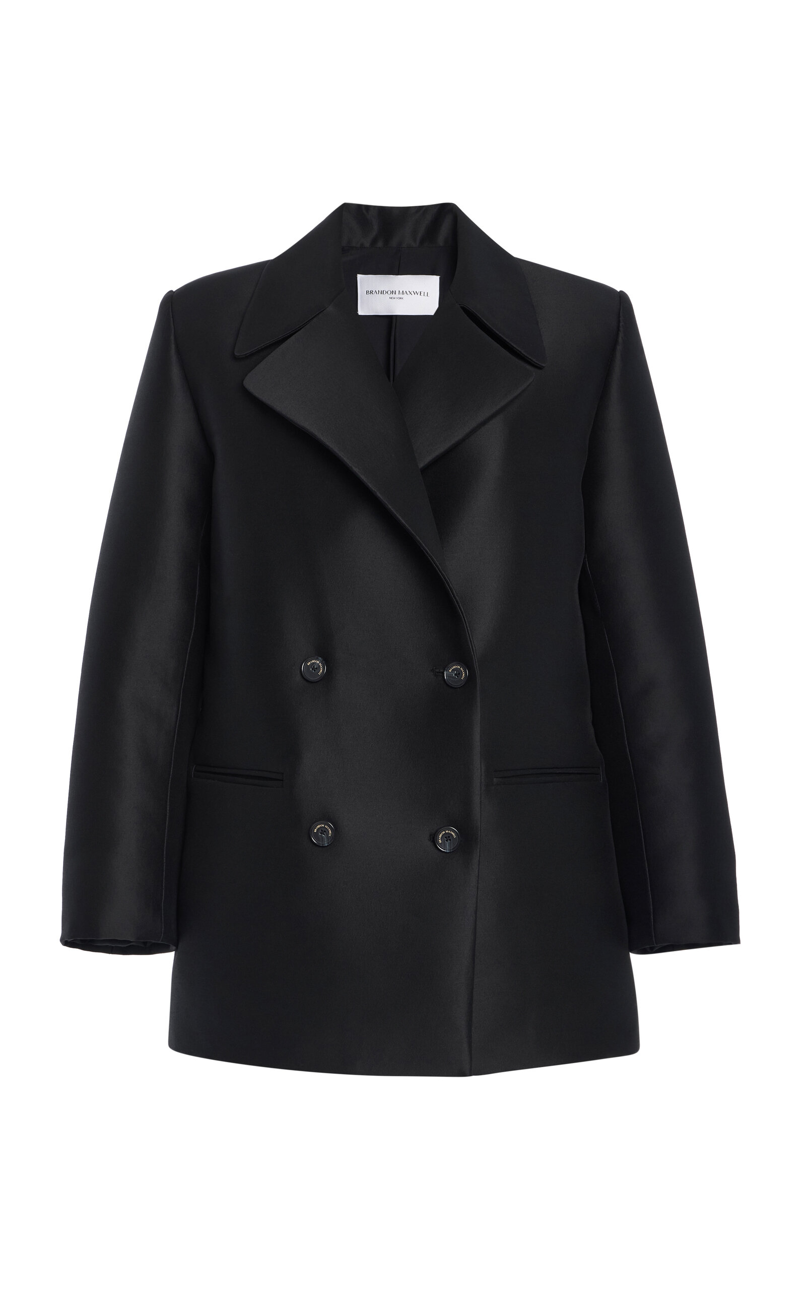 Brandon Maxwell The Delaney Boxy Wool-silk Faille Tuxedo Jacket In Black