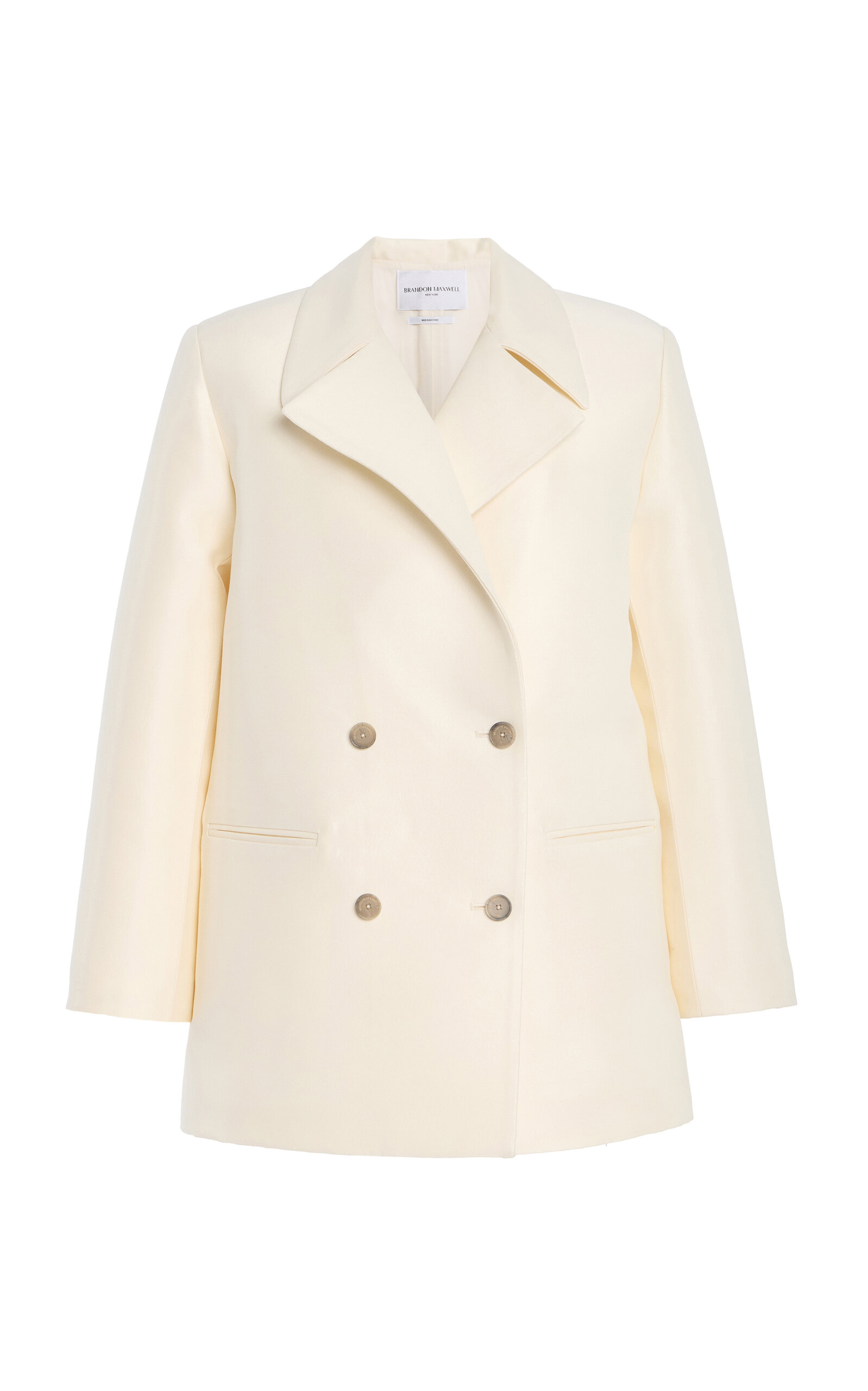 Brandon Maxwell The Delaney  Boxy Wool-silk Faille Tuxedo Jacket In Neutral