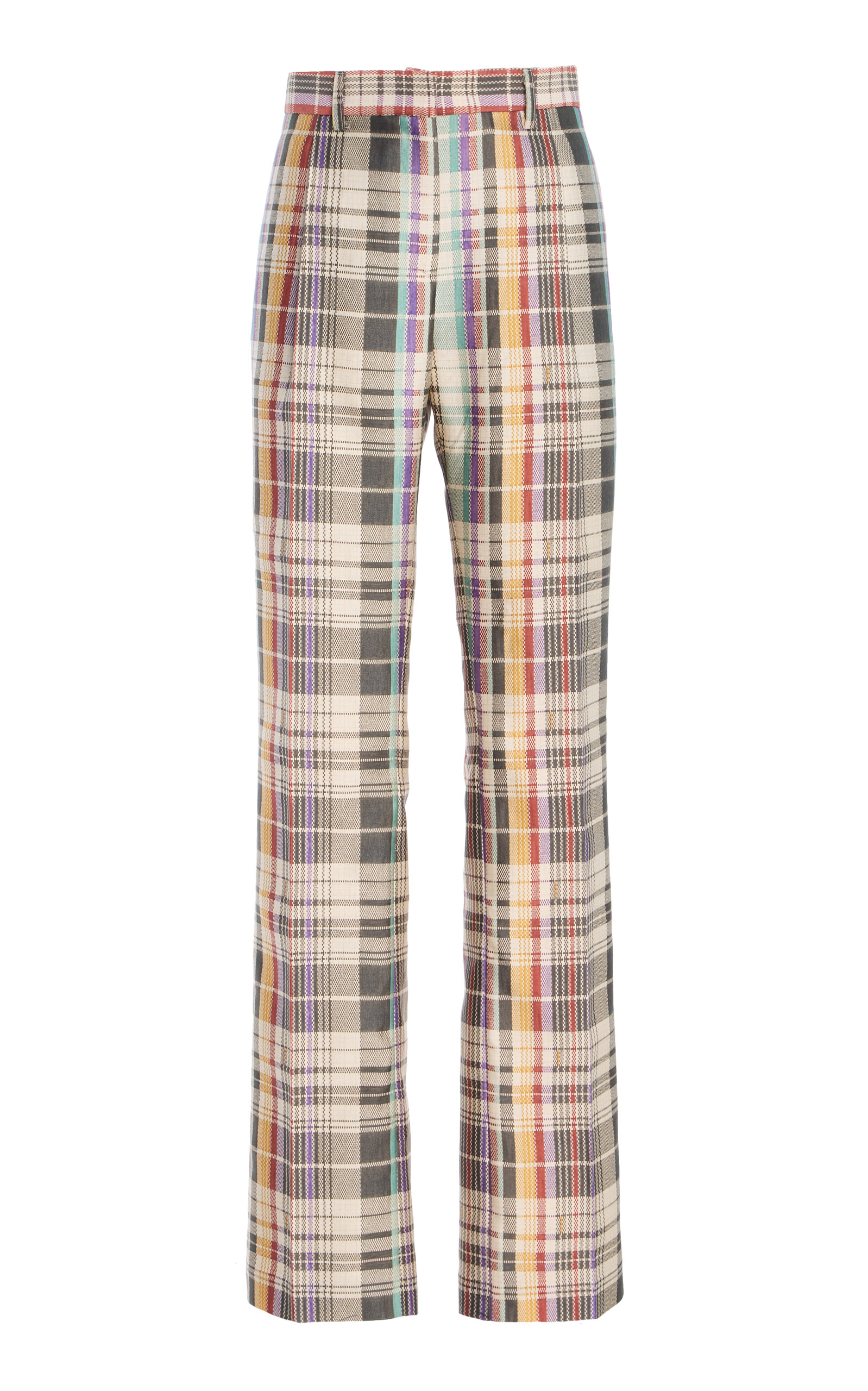 Brandon Maxwell The Anja  Plaid Wool-silk Mikado Wide-leg Pants In Multi