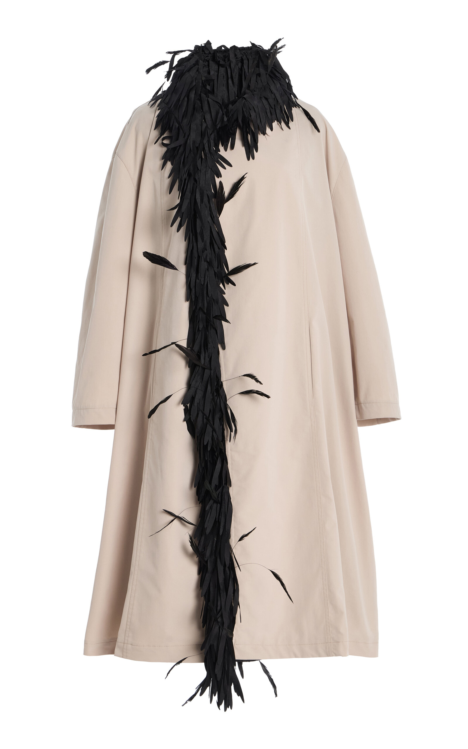 Brandon Maxwell The Yura  Feather-trimmed Trench Coat In Neutral