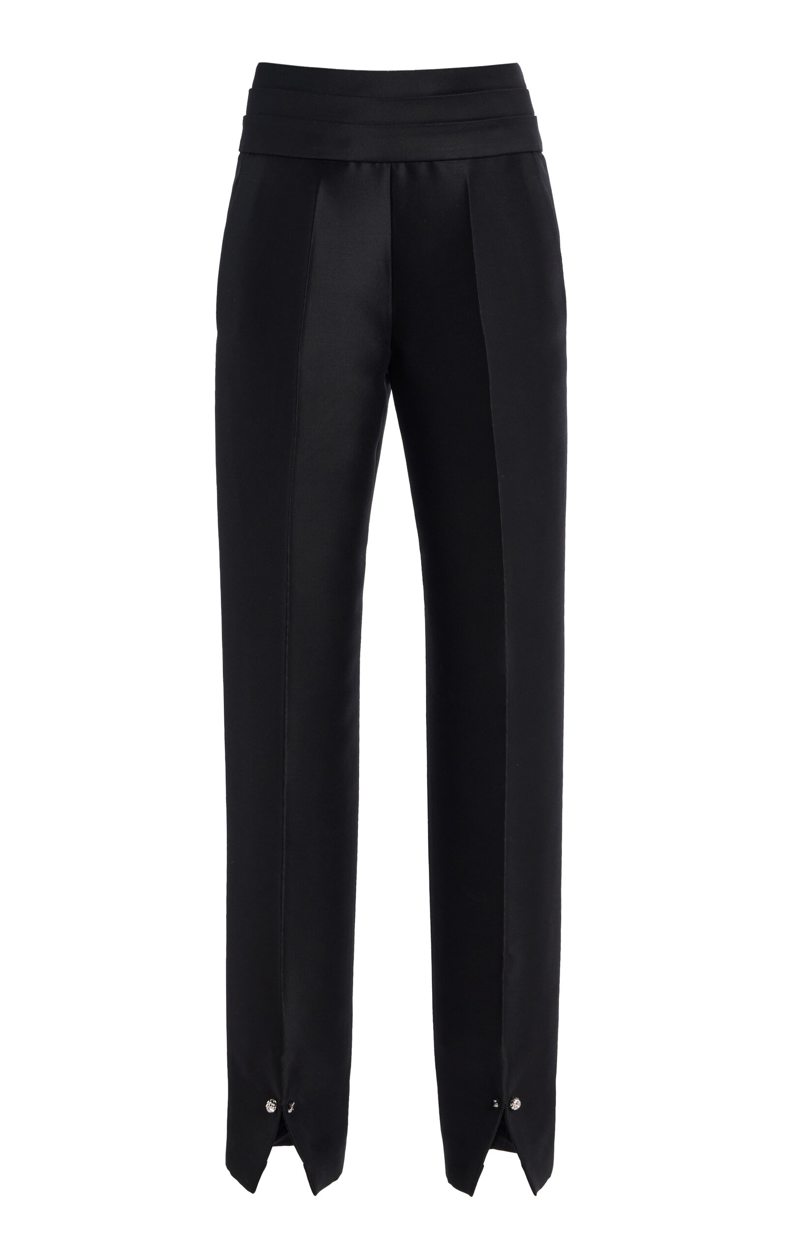 Brandon Maxwell The Beatrix  Cufflink-detailed Wool-silk Straight-leg Pants In Black