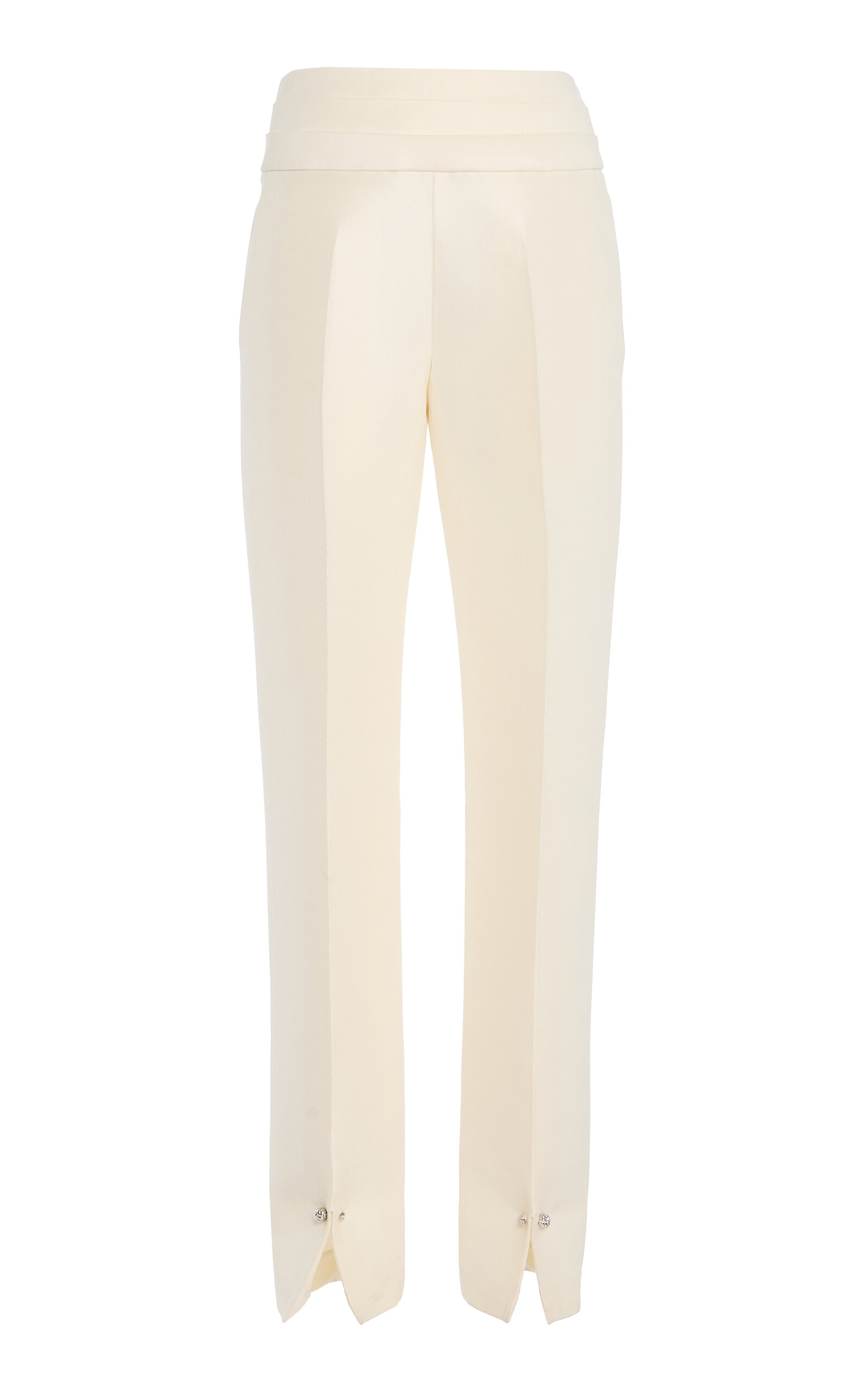 Brandon Maxwell The Beatrix Cufflink-detailed Wool-silk Straight-leg Pants In White