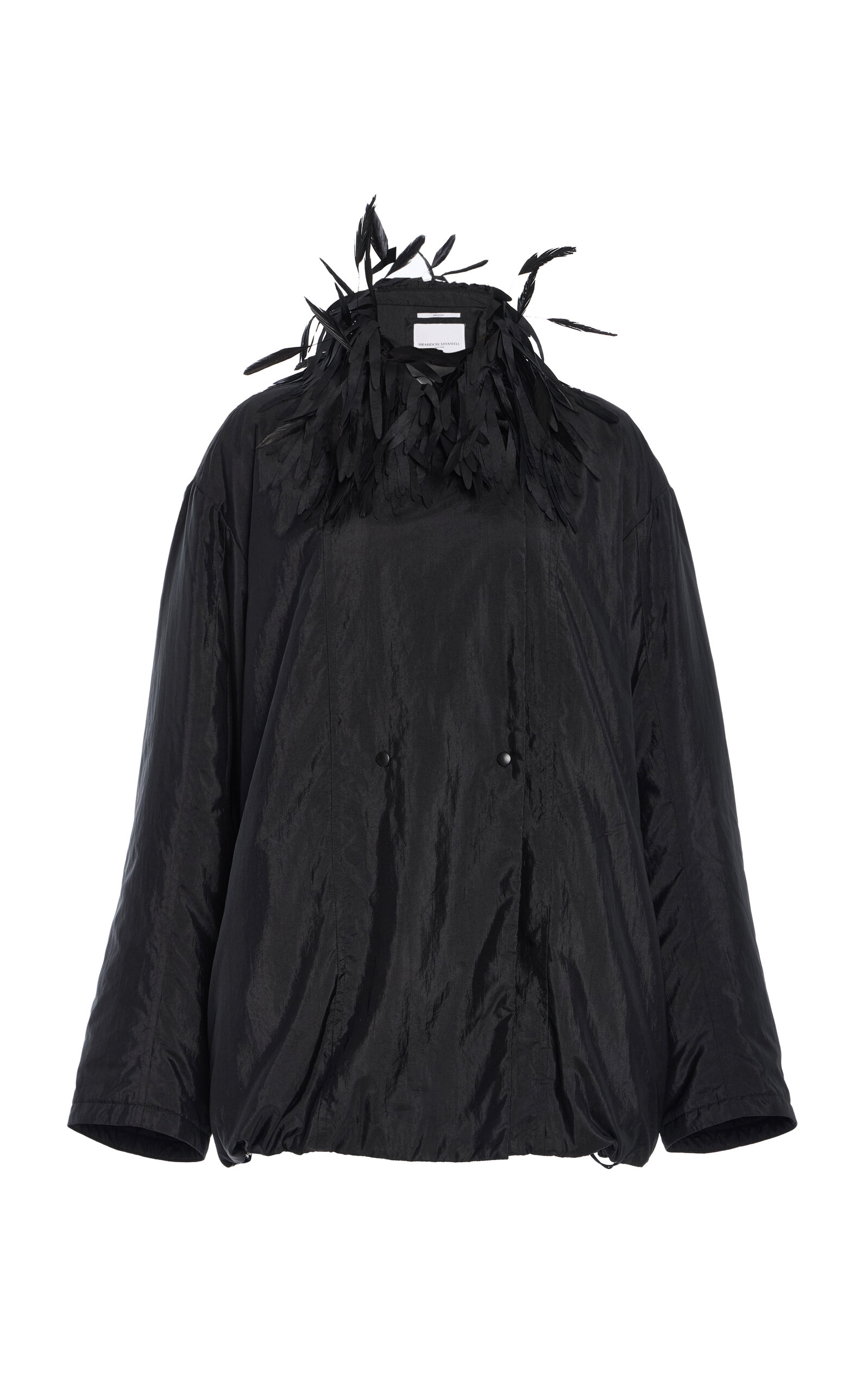 Brandon Maxwell The Larkin Feather-trimmed Silk-blend Jacket In Black