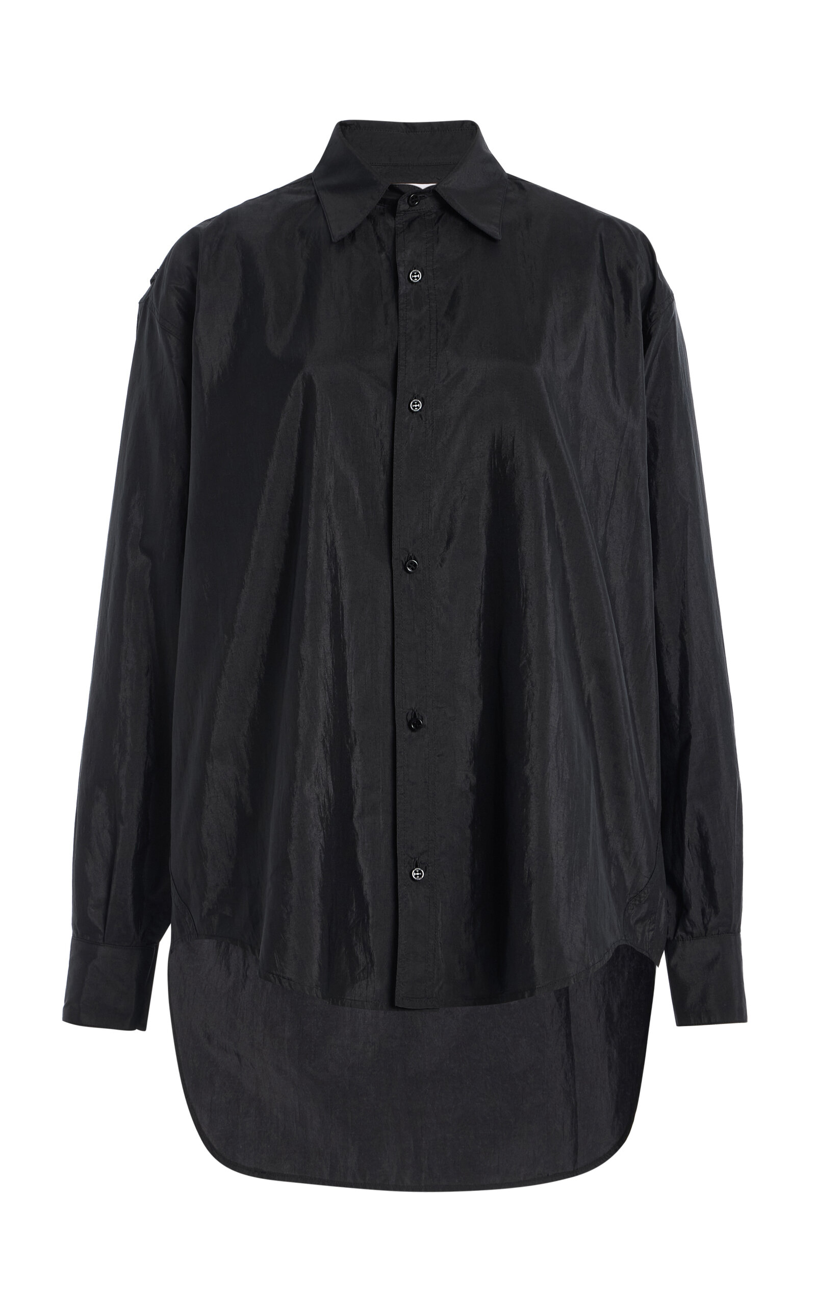 Brandon Maxwell The Keegan  Relaxed Technical Silk Shirt In Black
