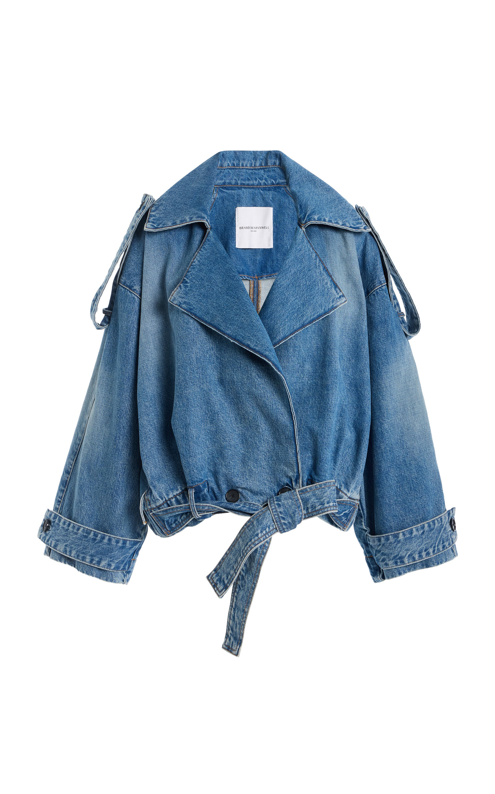 Brandon Maxwell The Regan Belted Denim Trench Jacket In Blue
