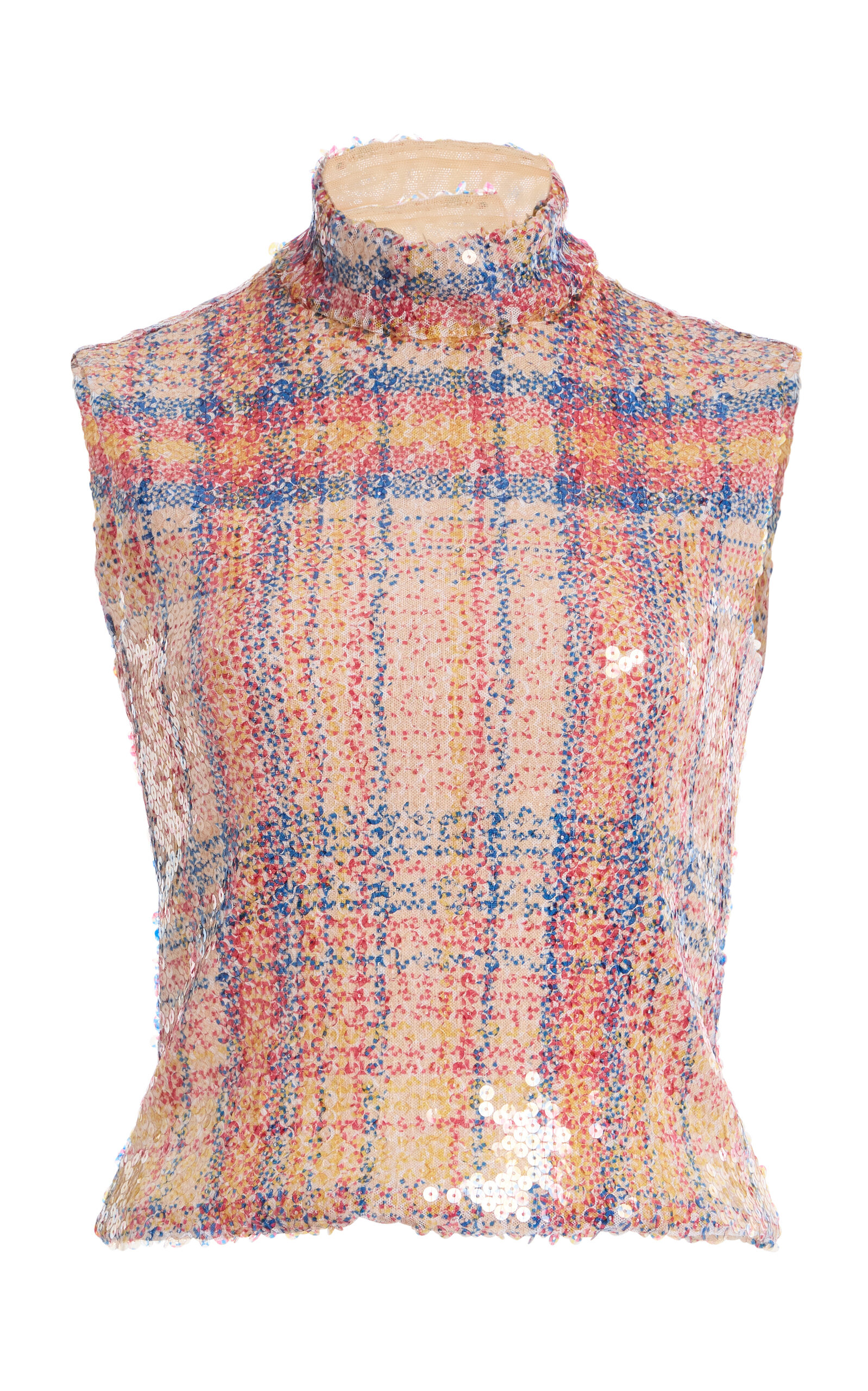 Brandon Maxwell The Piper Paillette Mock Neck Tank Top In Multi