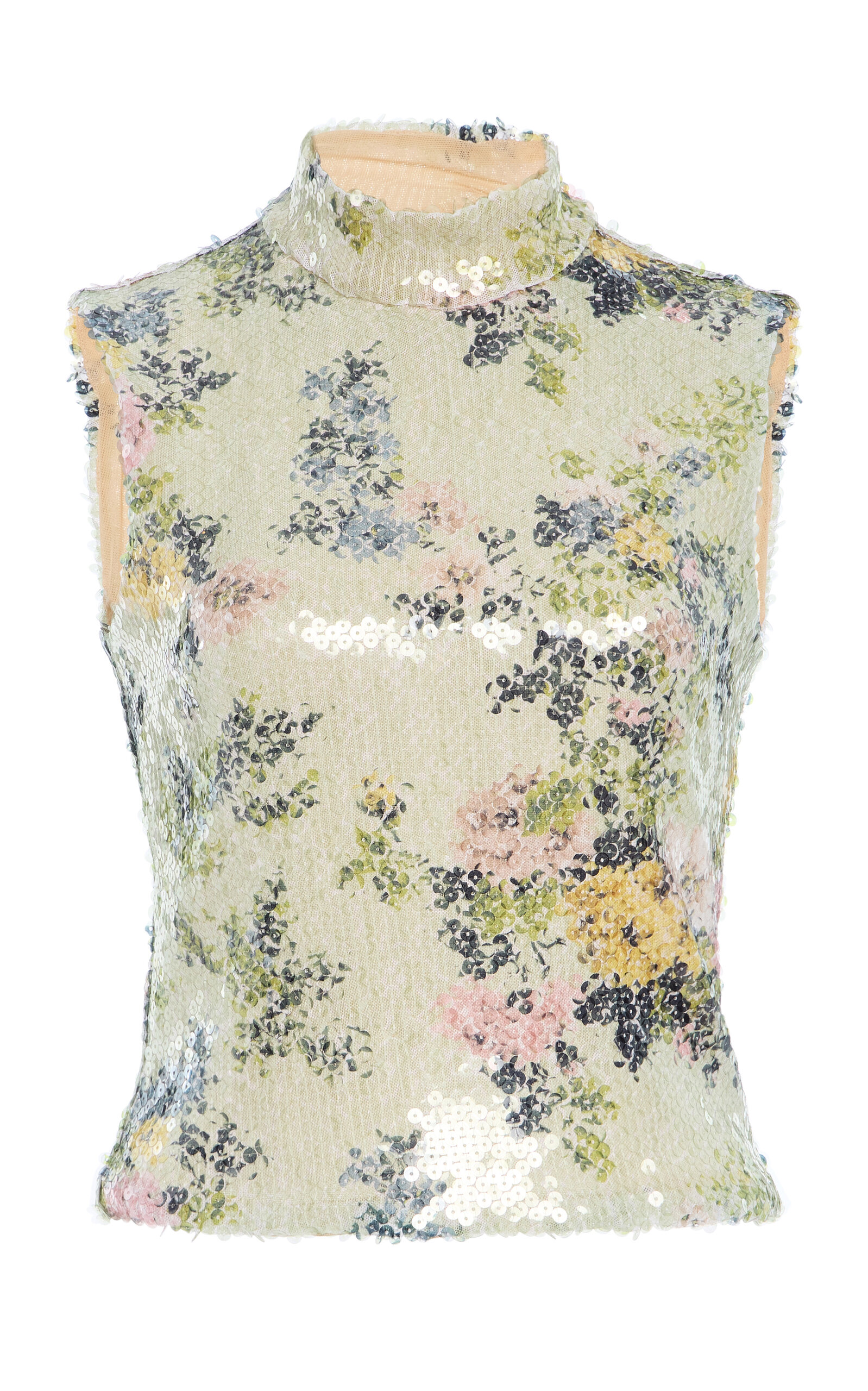 Brandon Maxwell The Piper  Paillette Mock Neck Tank Top In Metallic