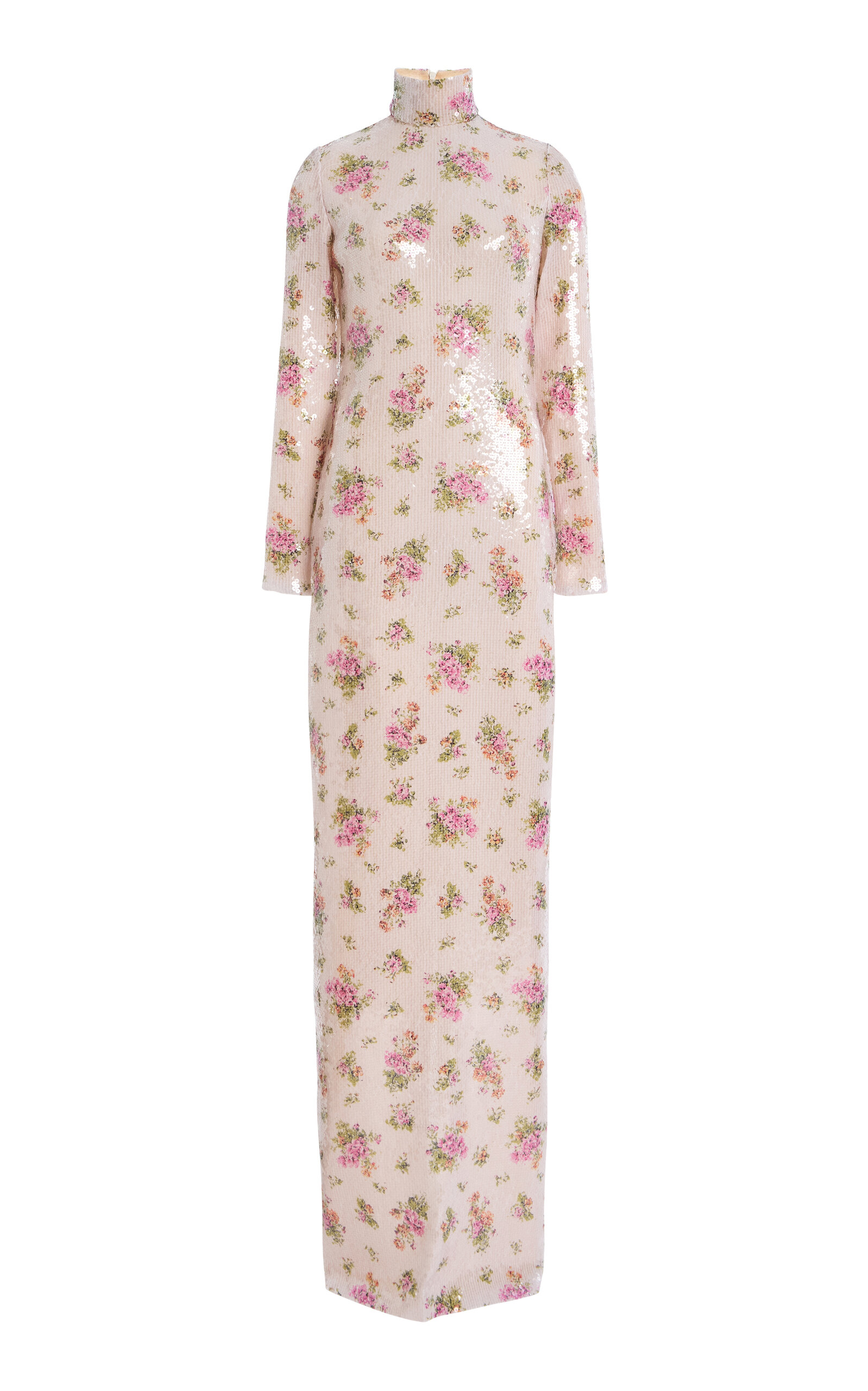 Brandon Maxwell The Alea  Sequined Floral Maxi Dress In Pink