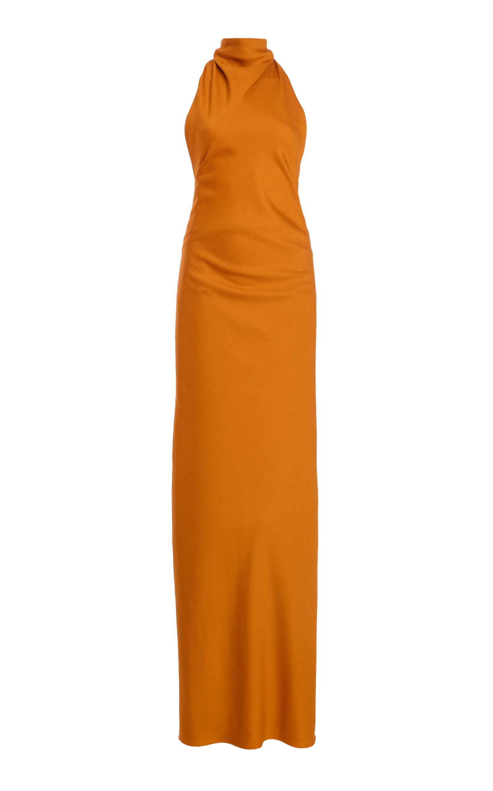 Brandon Maxwell The Ophelia  High Neck Bi-strech Crepe Gown In Orange