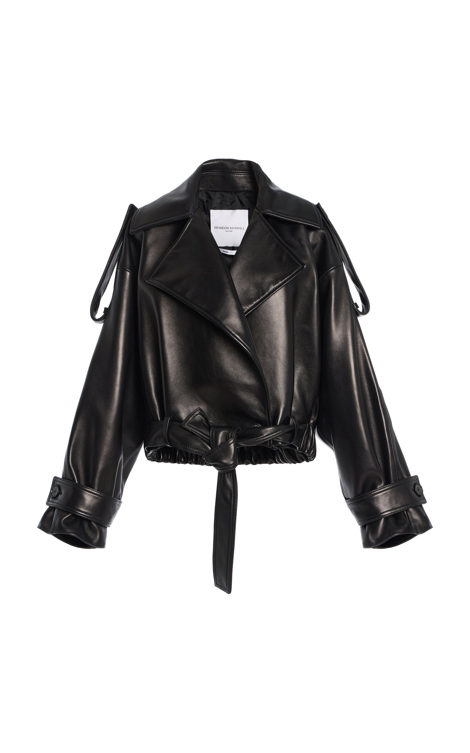 Brandon Maxwell The Collins Belted Leather Trench Jacket In Black