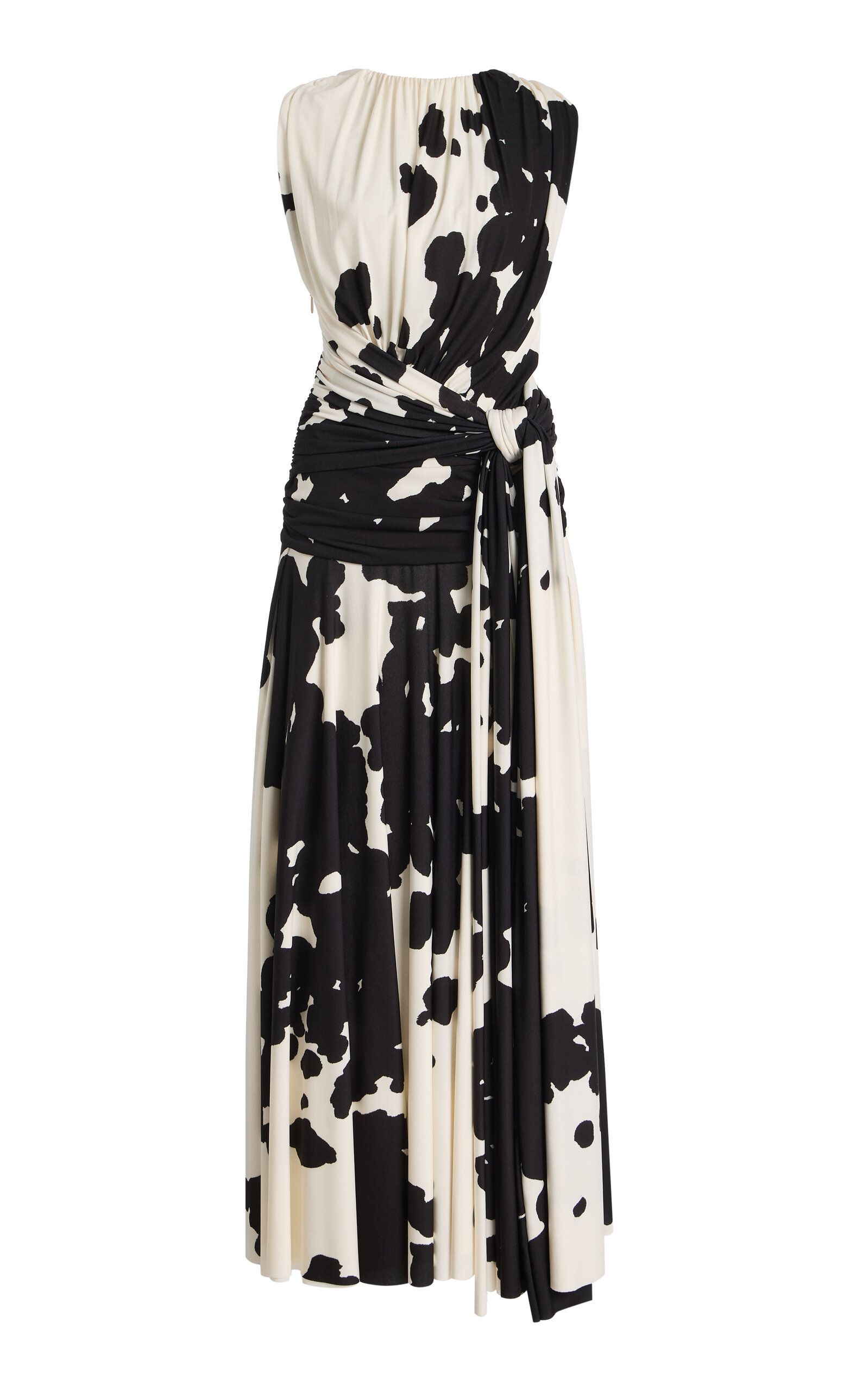Brandon Maxwell The Isadora Knot-Detailed Printed Maxi Dress - Black/white