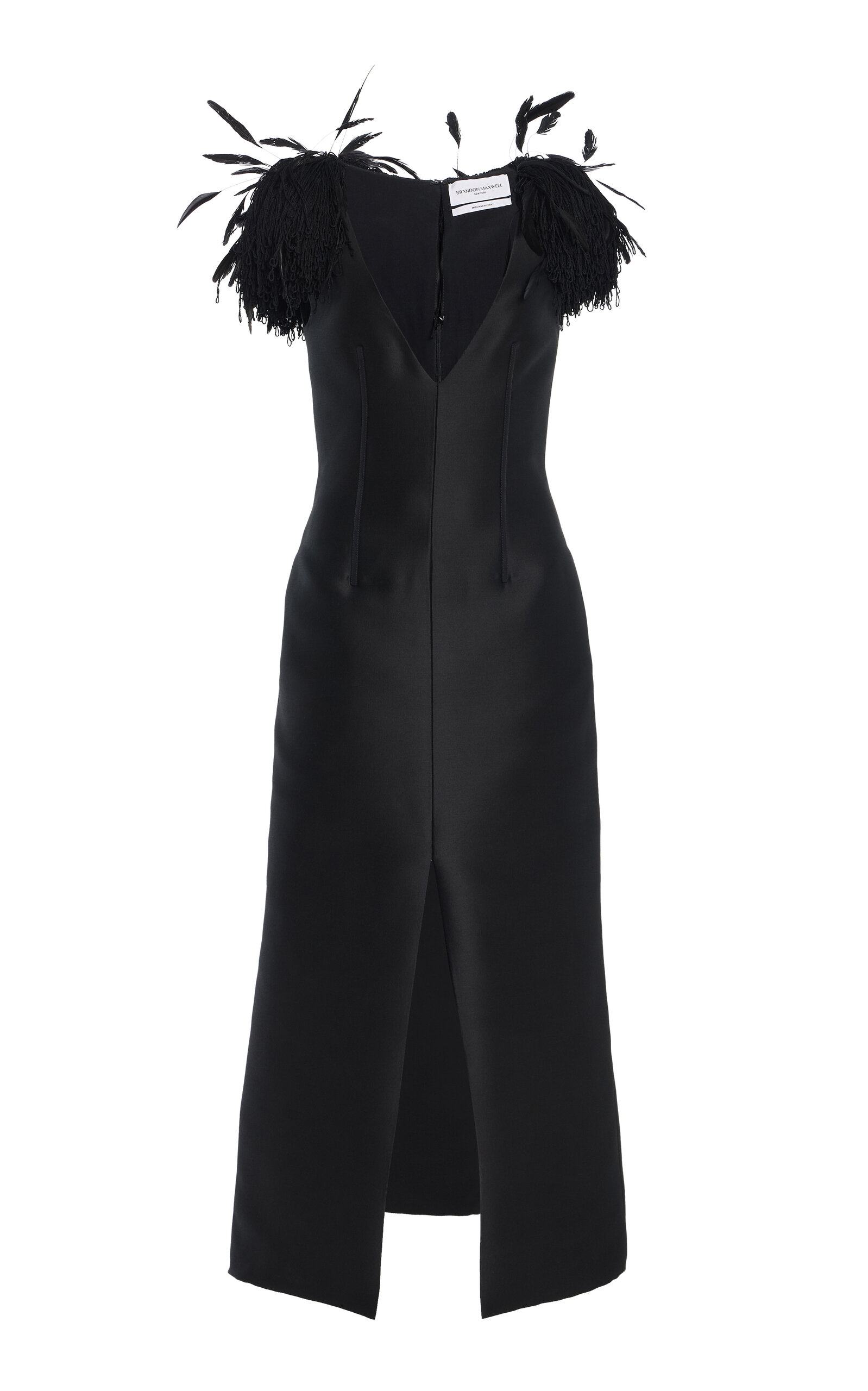 Brandon Maxwell The Reeve  Feather-trimmed Wool-silk Midi Dress In Black