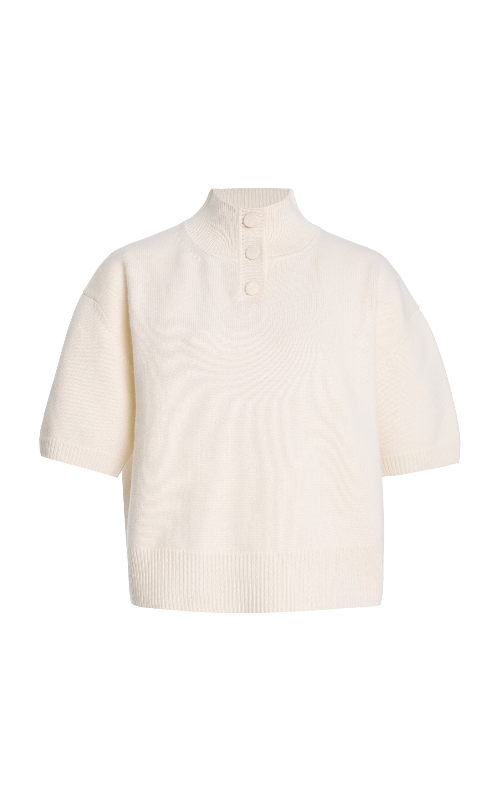 Brandon Maxwell The Kinley  Cropped Cashmere Henley Sweater In Neutral
