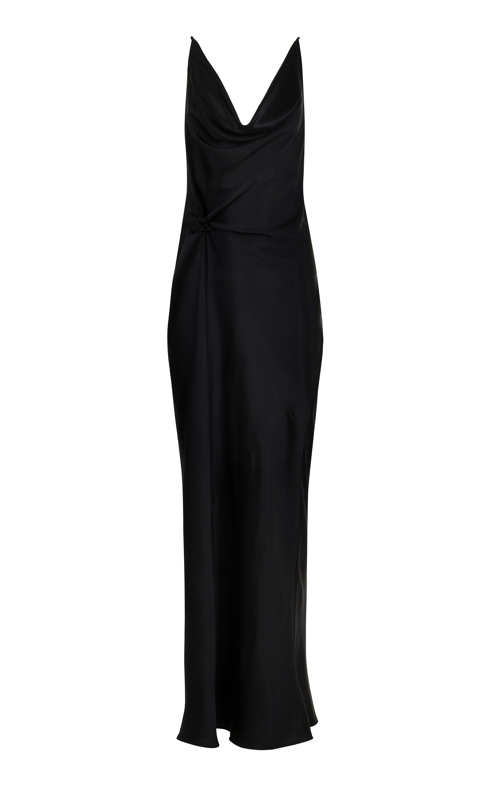 Francesca Miranda Knot Drop Cowl Neck Silk Dress In Black