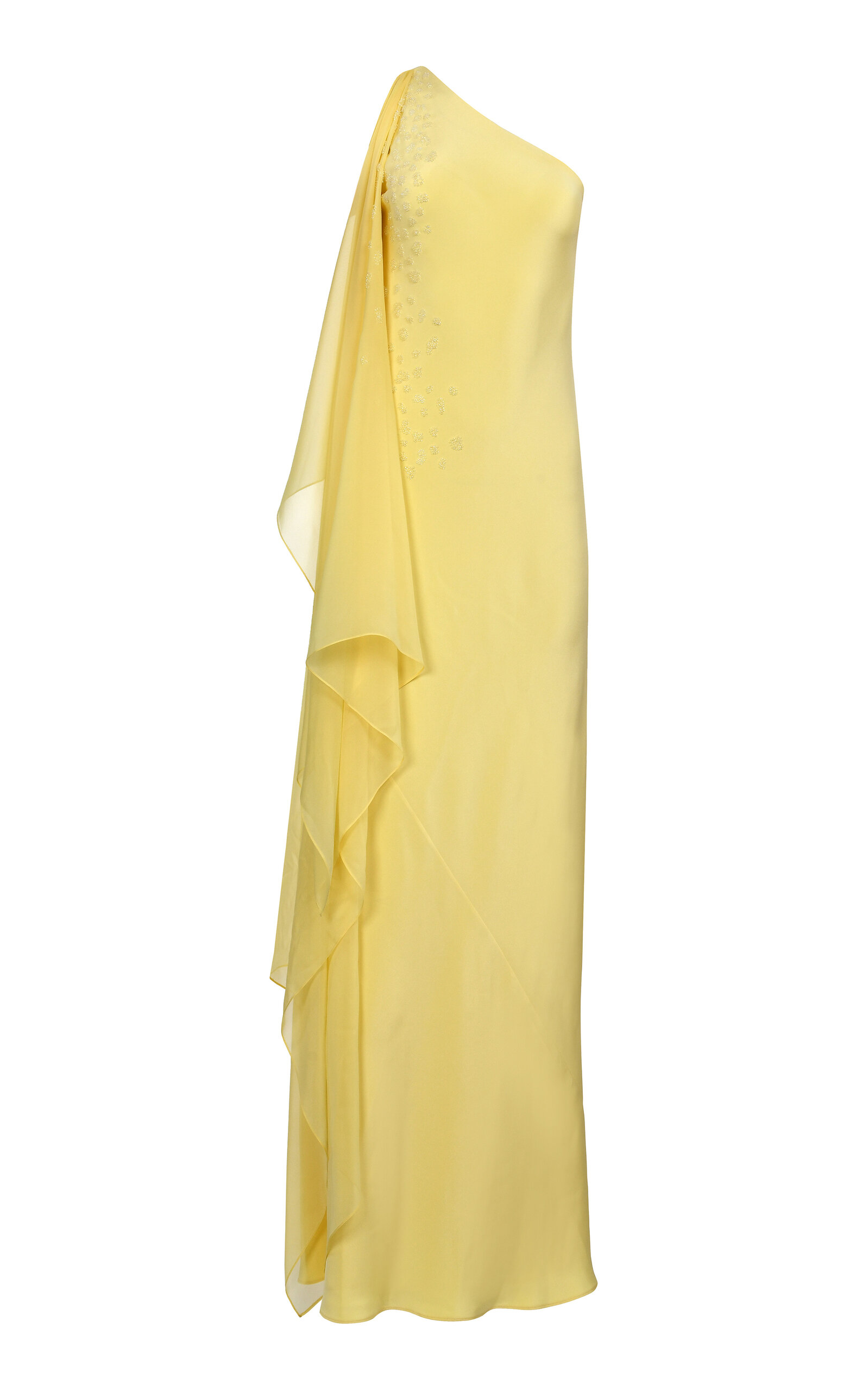 Francesca Miranda Dalia One Shoulder Embroidered Silk Maxi Dress In Yellow