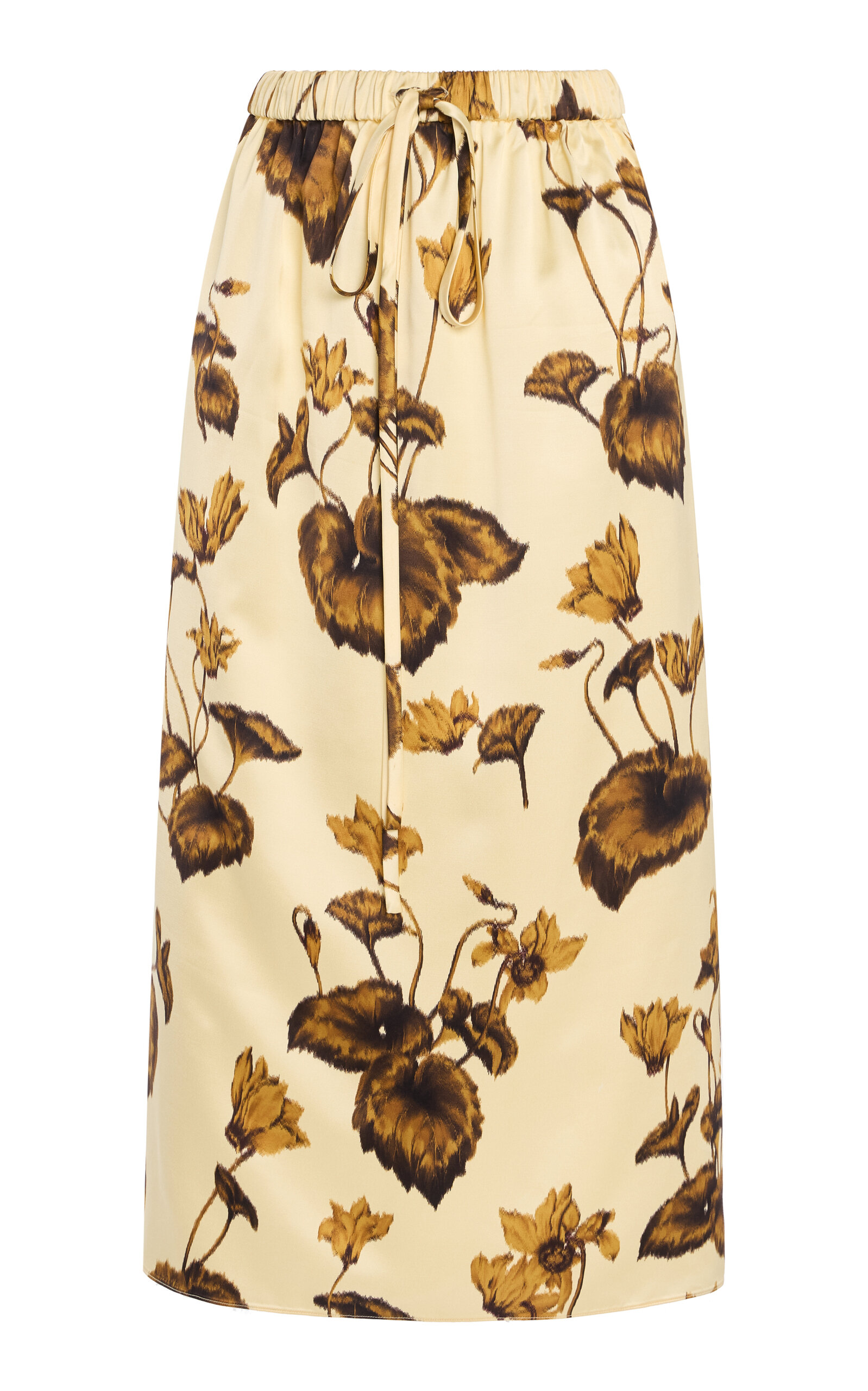 Oscar de la Renta Cyclamen-Printed Crepe de Chine Midi Skirt - Yellow