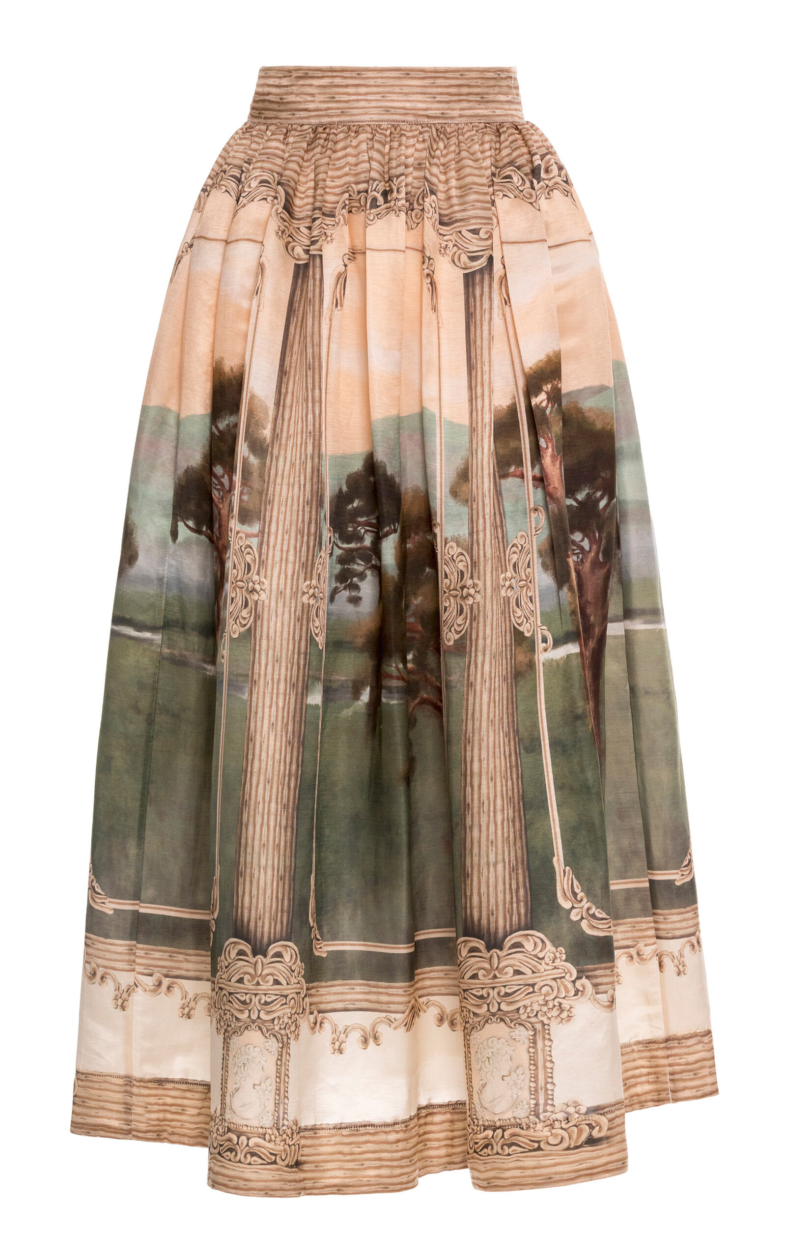 Agua by Agua Bendita Tangelo Paraiso Linen-Blend Midi Skirt