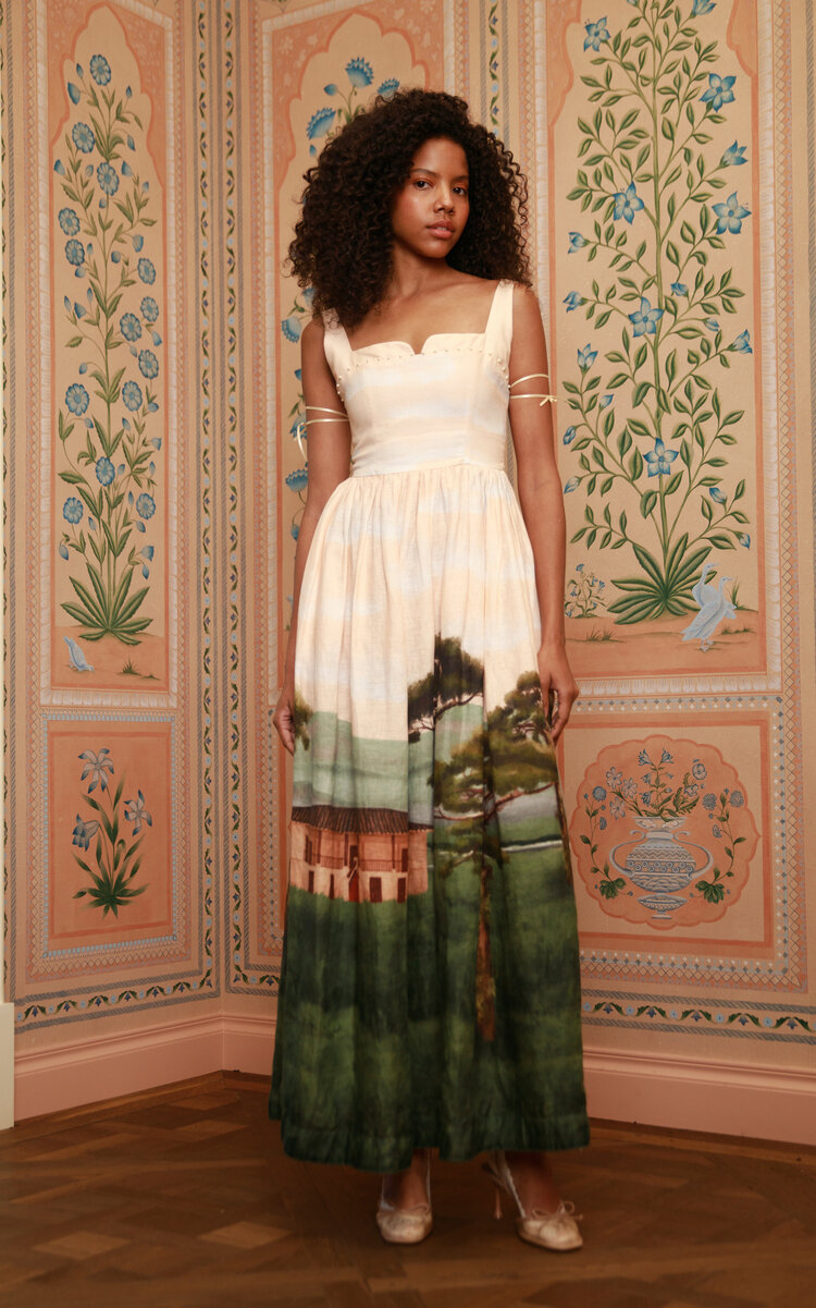 Agua By Agua Bendita Jaspe Paraiso Linen Maxi Dress In Animal Print