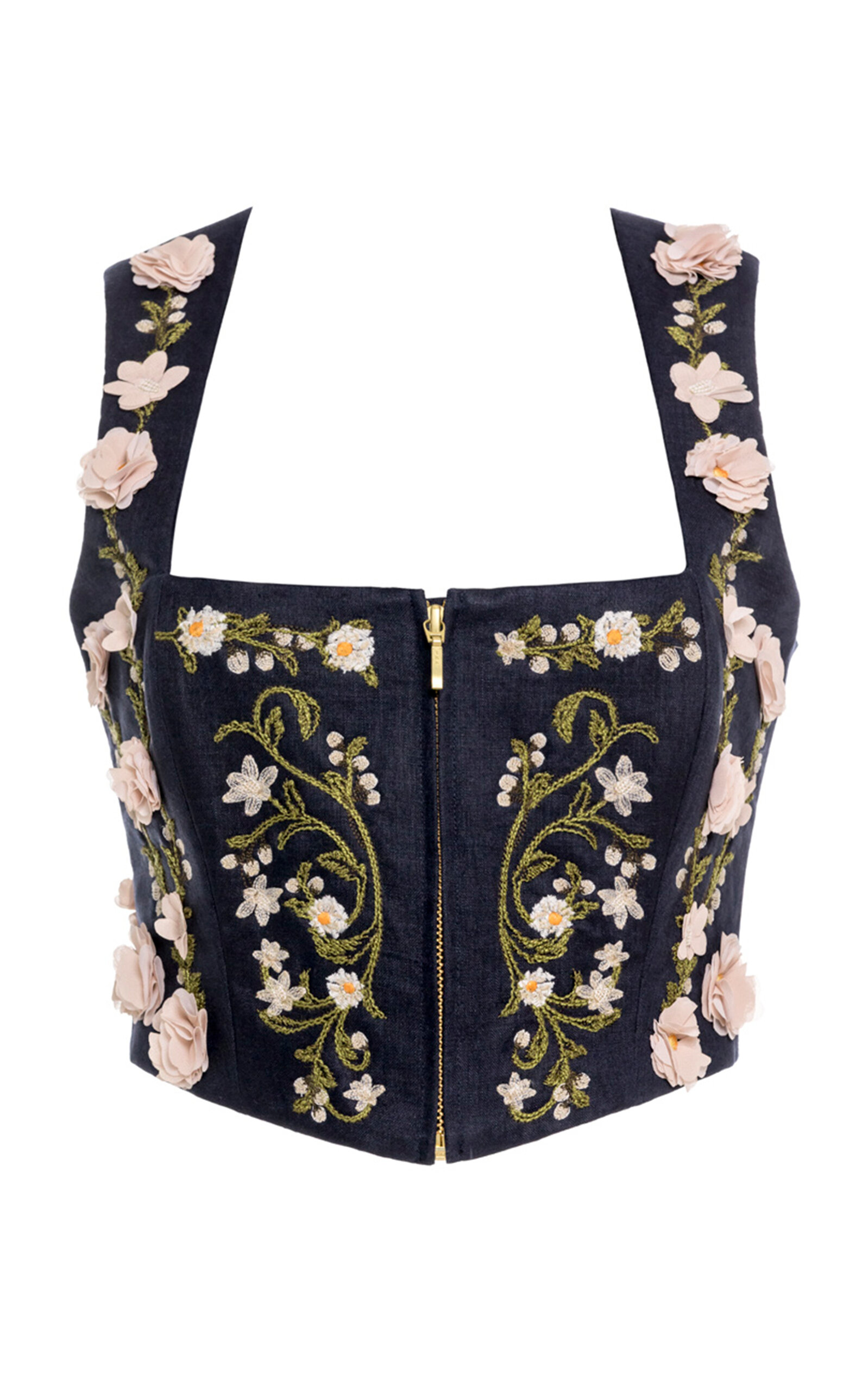 Agua by Agua Bendita Cornalina Valle Embroidered Linen Cropped Top - Print - XL