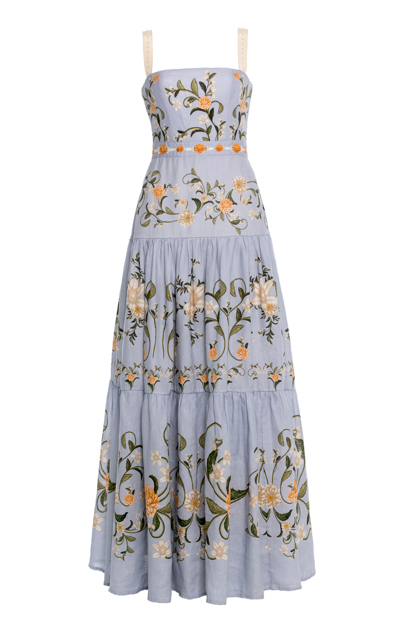 Agua By Agua Bendita Lima Valle Embroidered Linen Maxi Dress In Blue